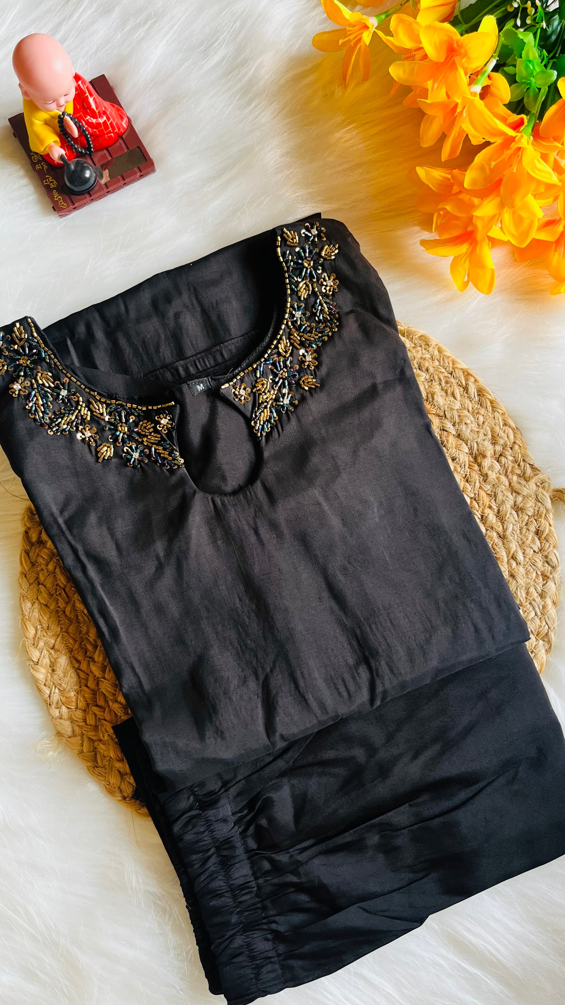 Party Wear Roman Silk Cord Set Black RG517