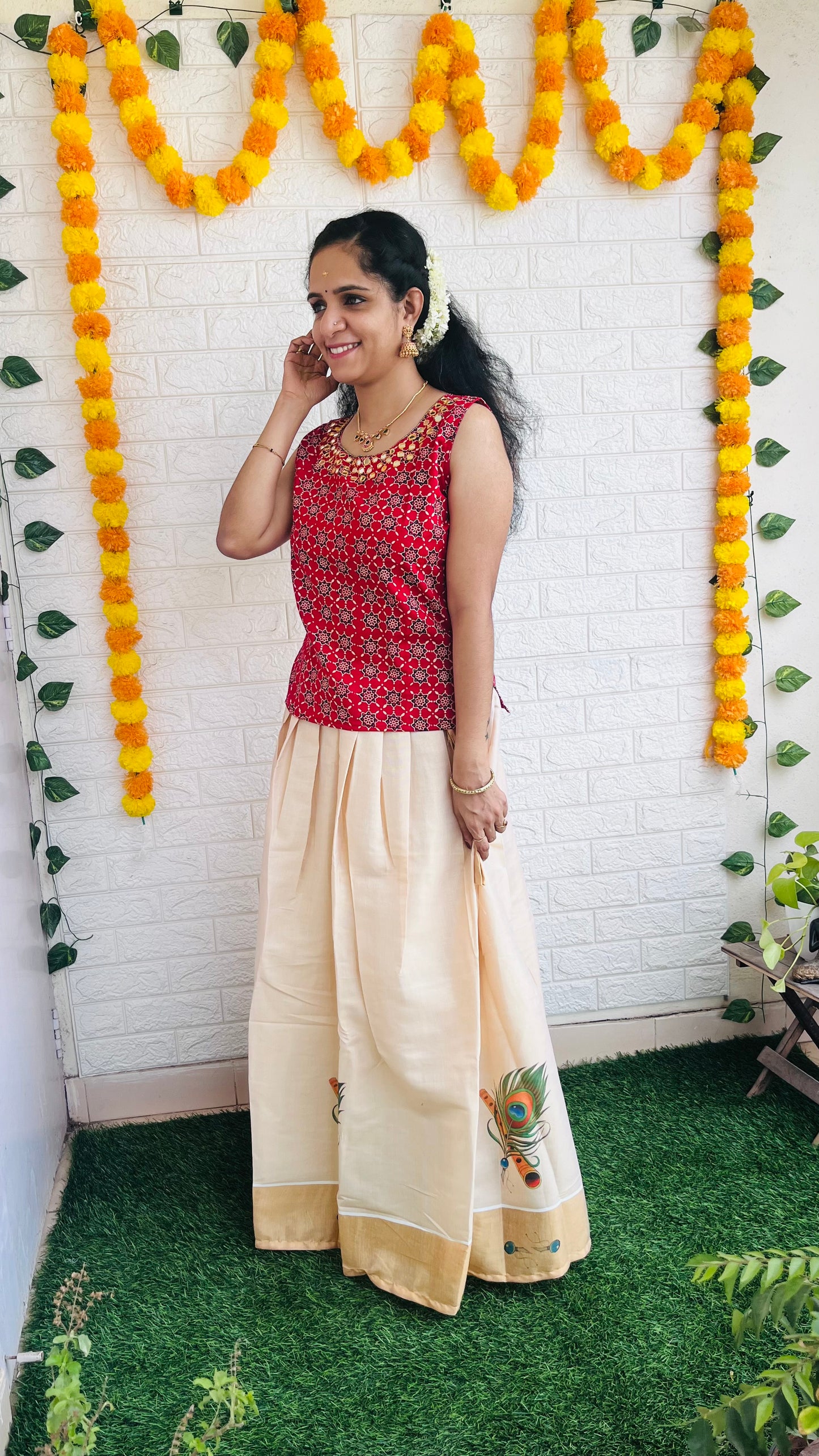 Kerala Kasavu Skirt & Top
