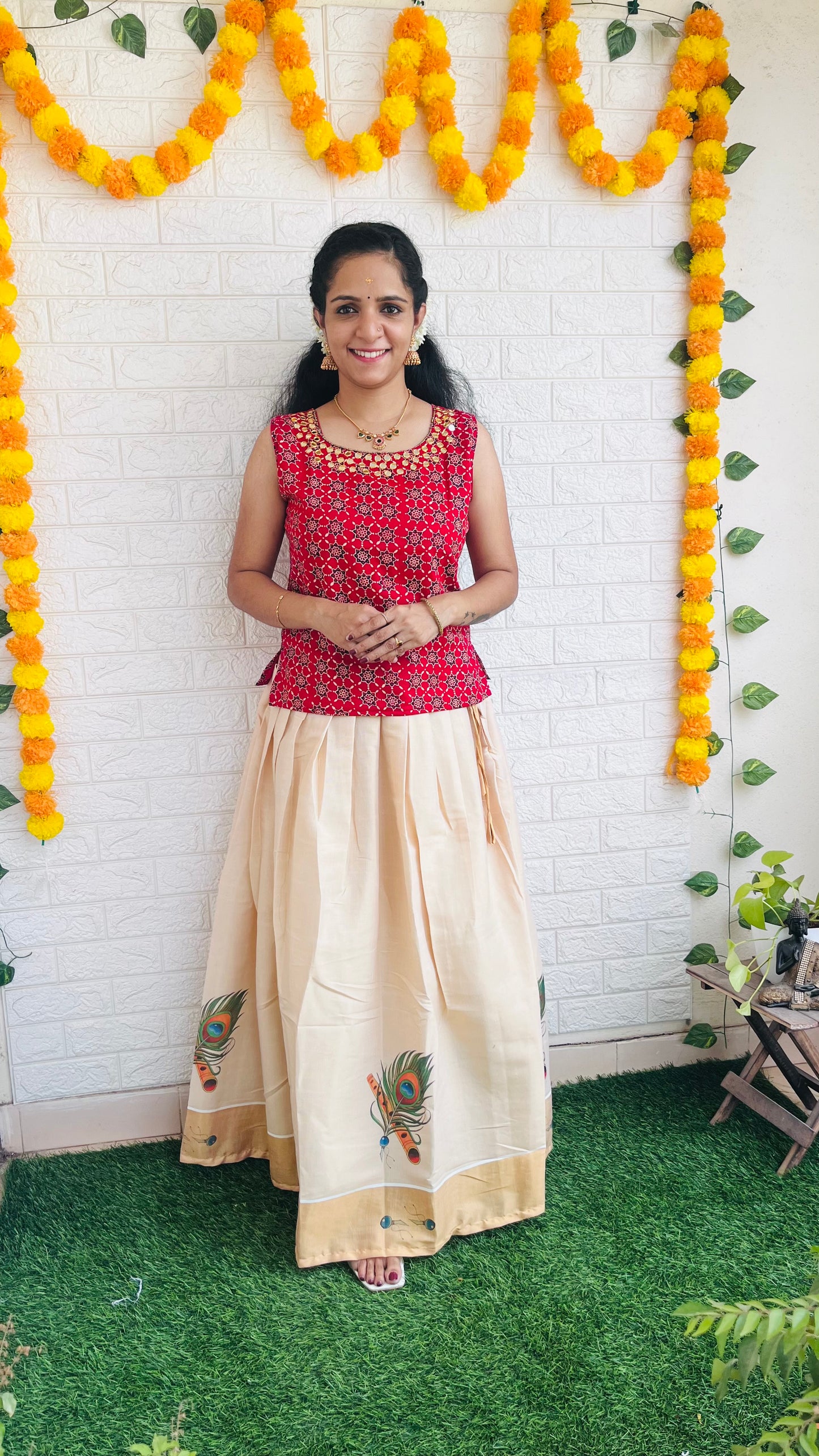 Kerala Kasavu Skirt & Top