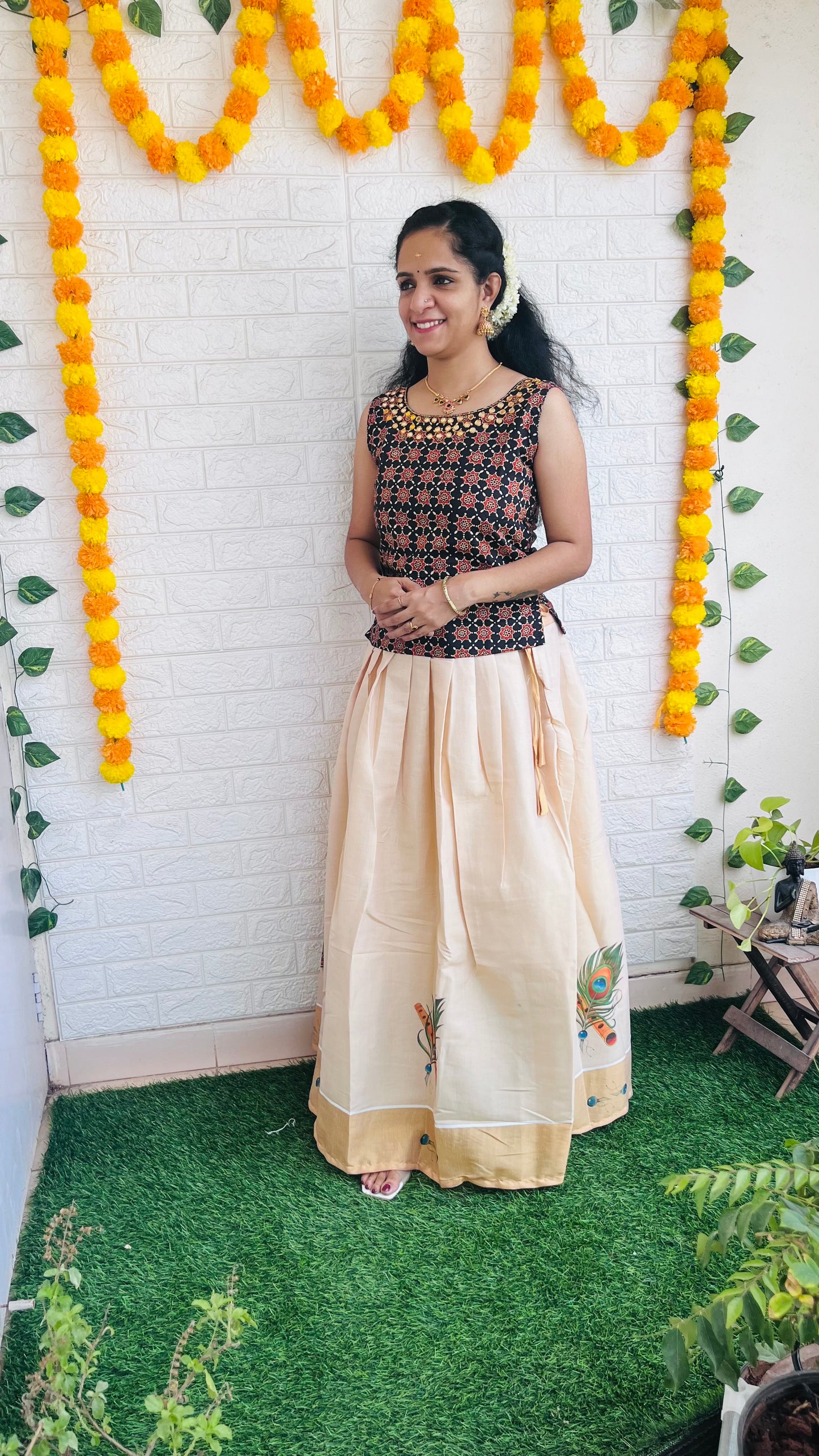 Kerala Kasavu Skirt & Top