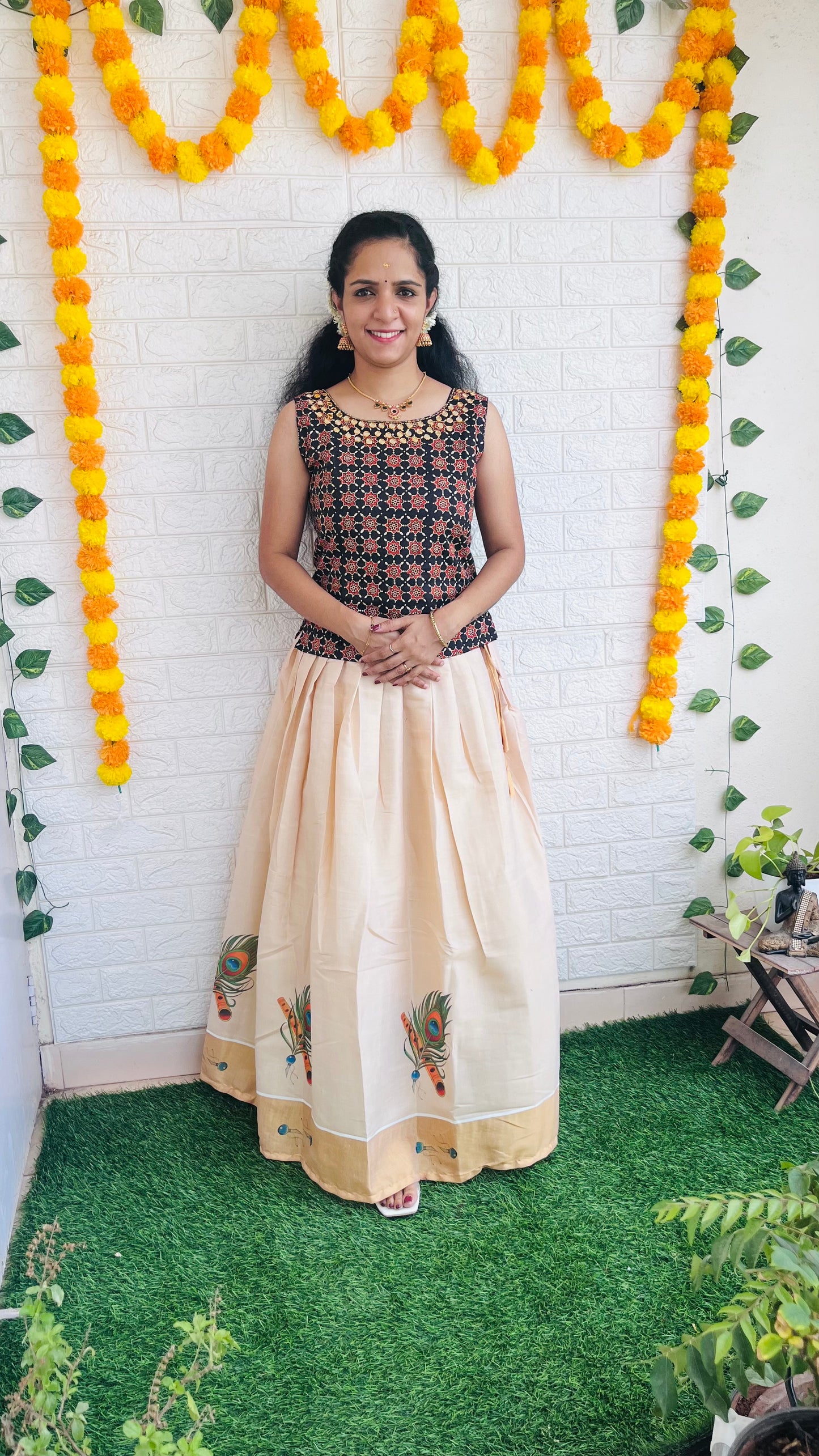 Kerala Kasavu Skirt & Top