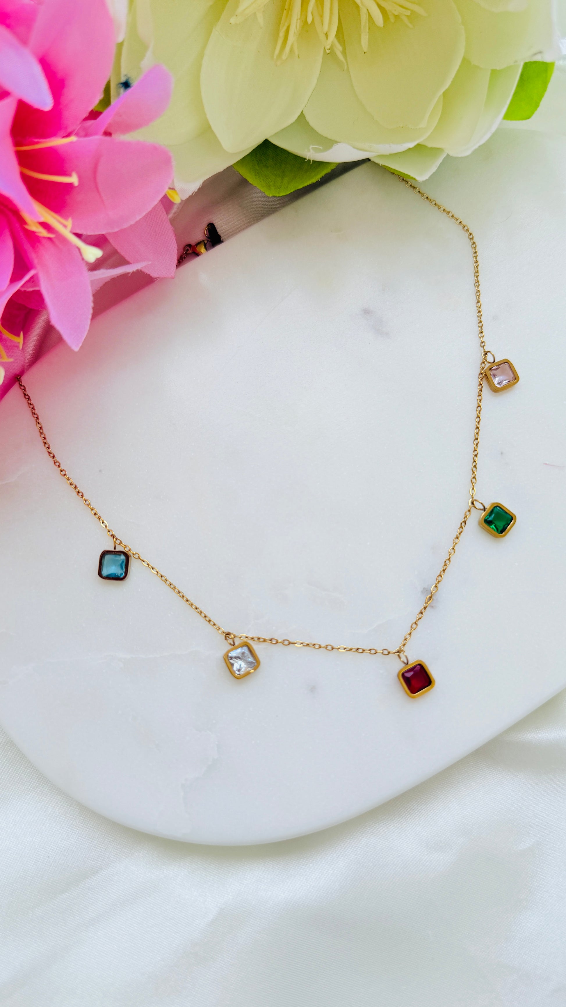 Rainbow Drops Anti tarnish stainless steel neck Chain RJ167