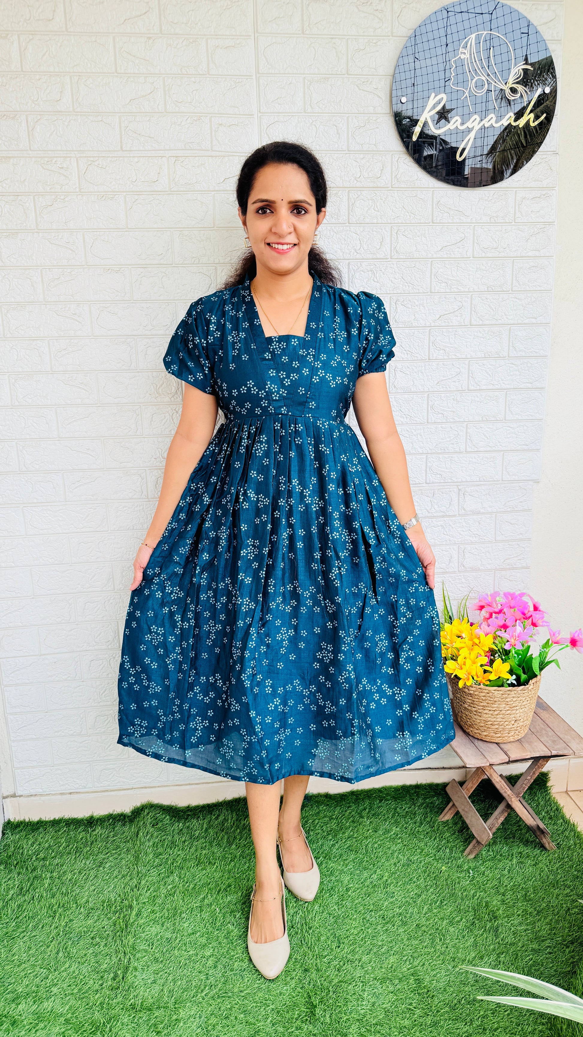 Vijithra Silk Frock RG825 Peacock Blue