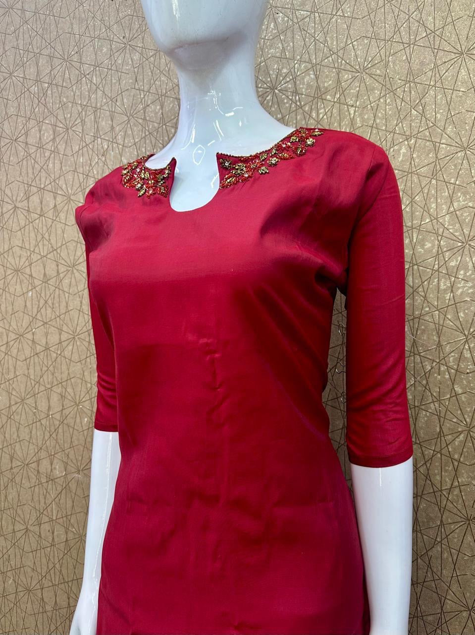 Party Wear Roman Silk Cord Set Red RG517