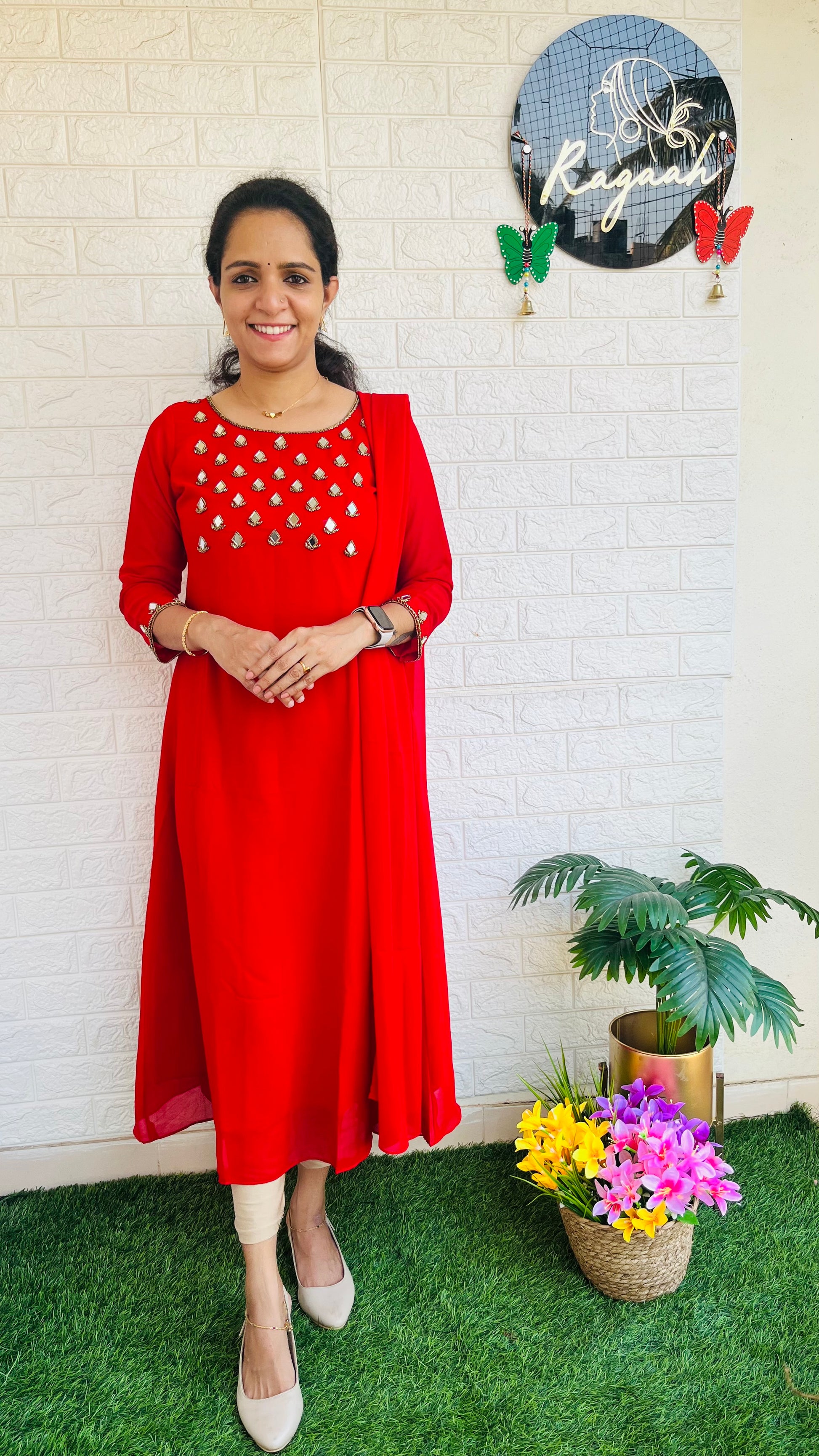 Heavy HandWork Aline Kurti + Dupatta RG721 Red