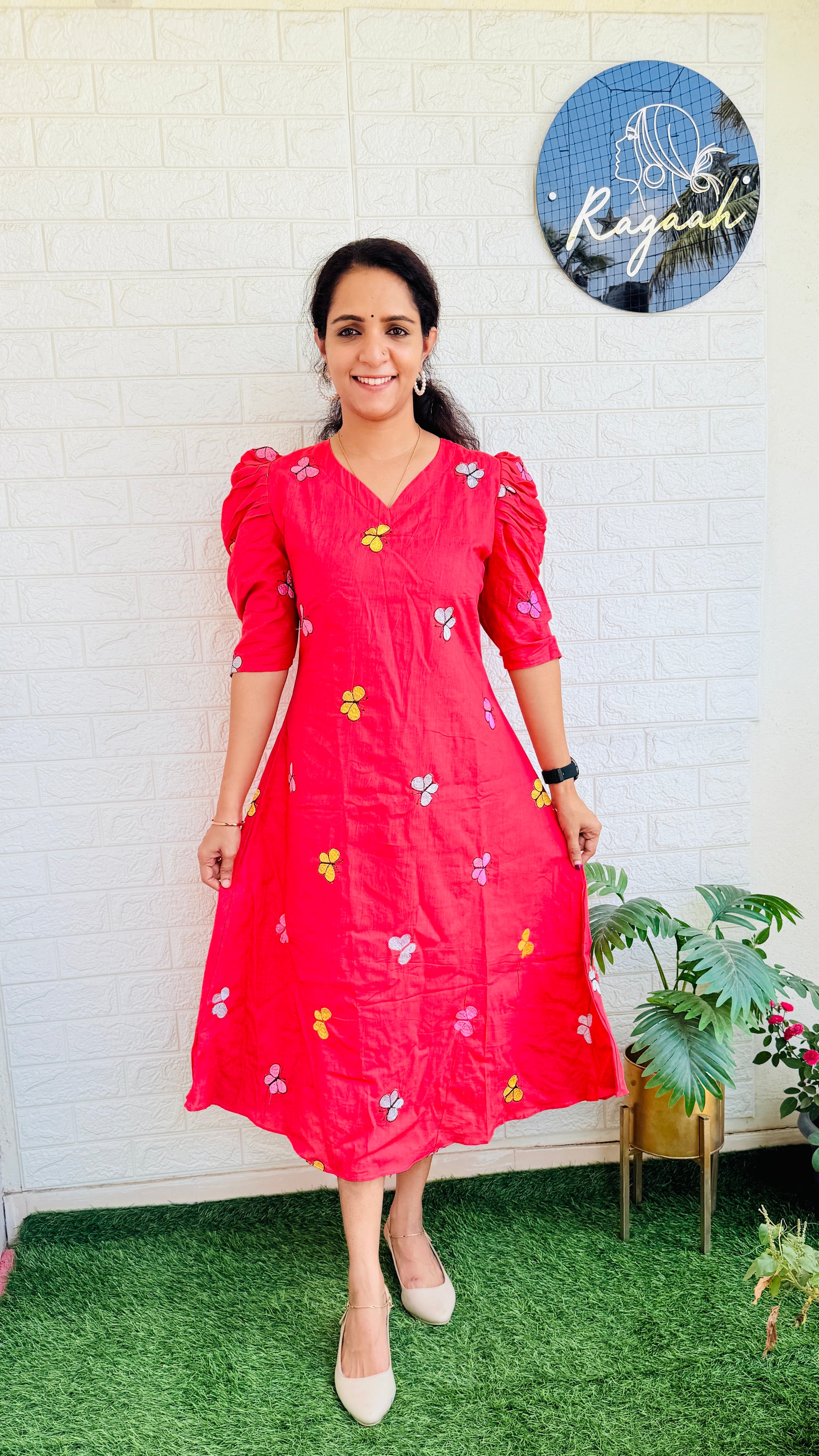 Butterfly Cotton Kurti  RG751 Red