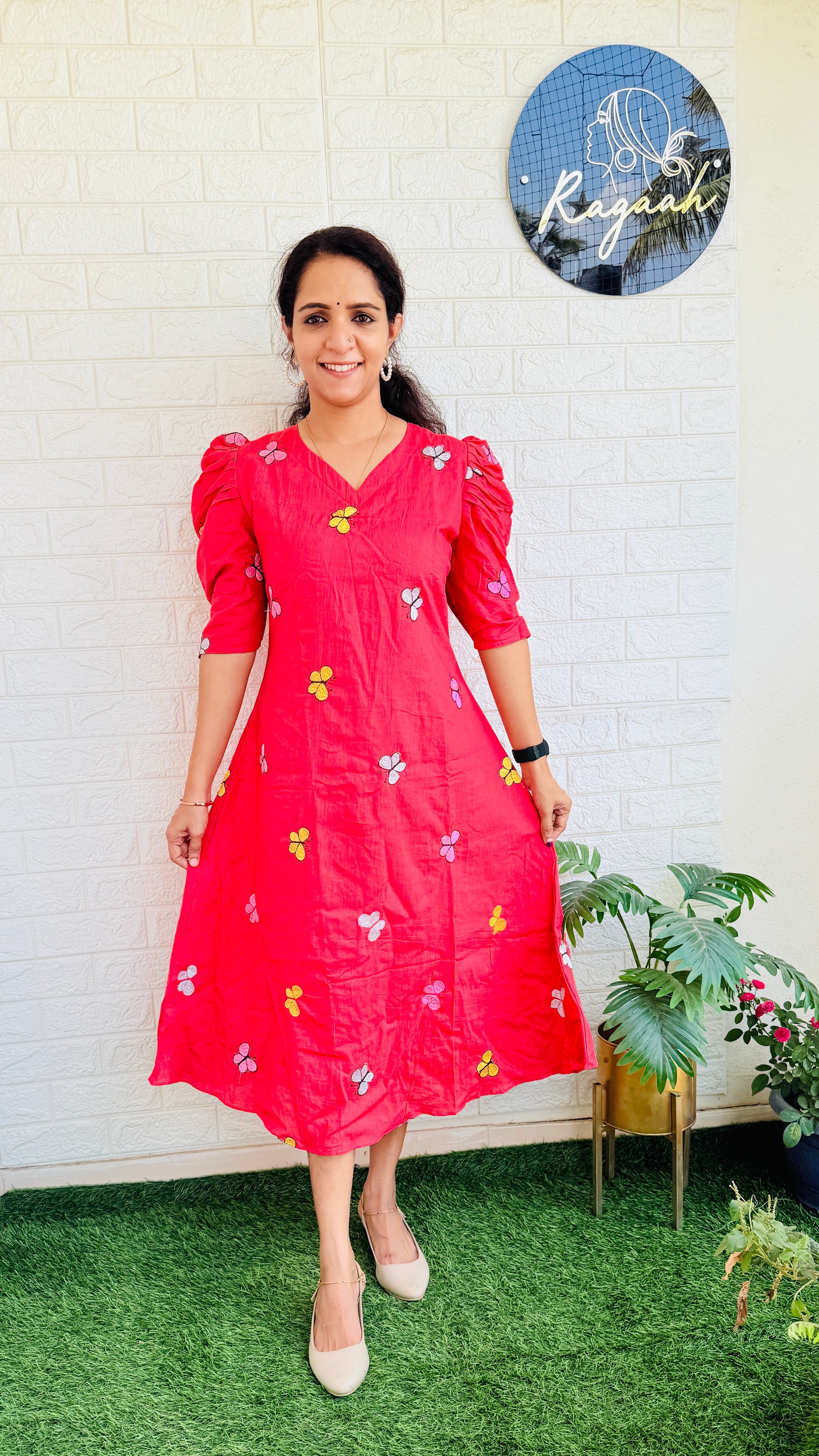 Butterfly Cotton Kurti RG751 Red