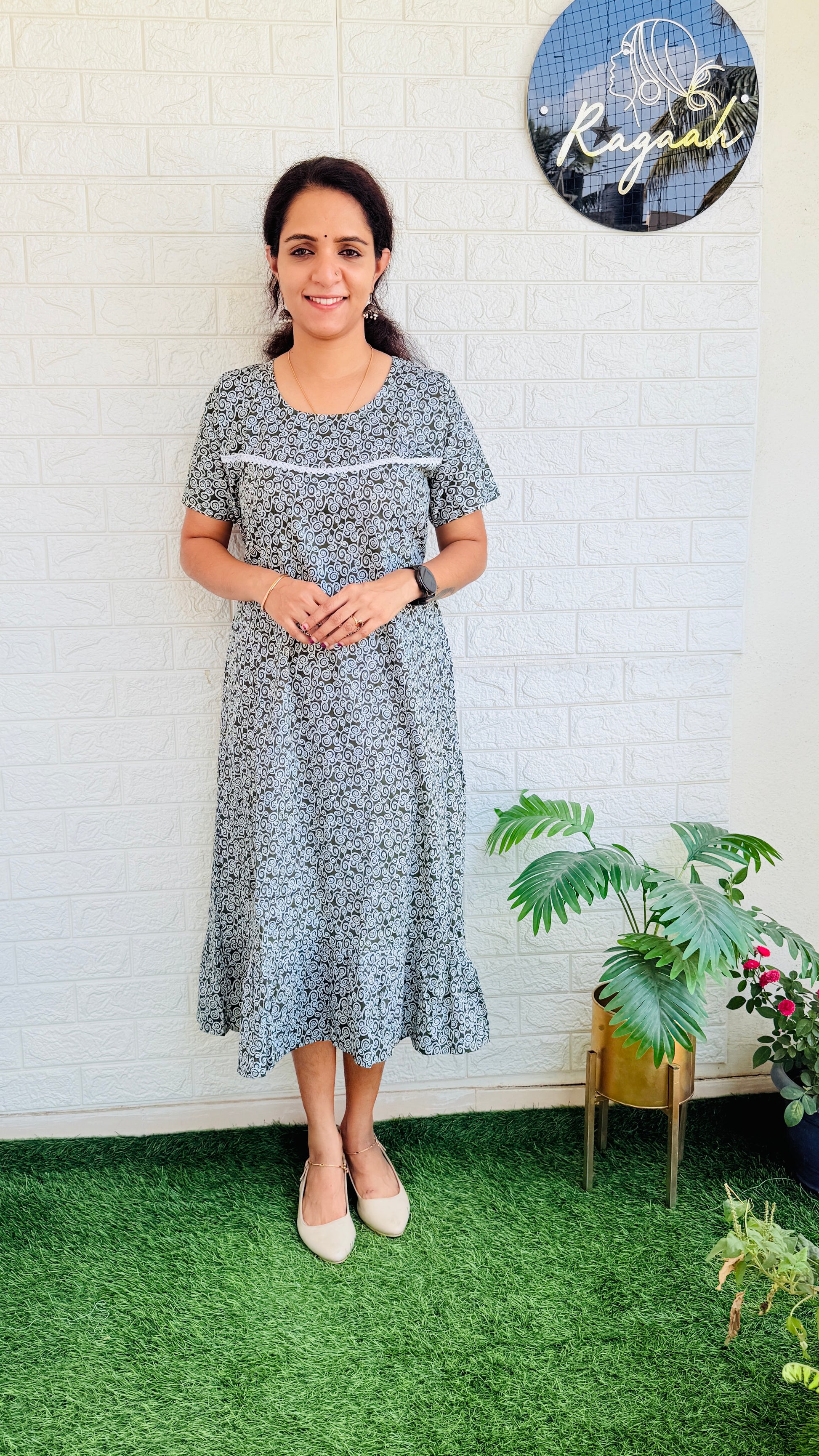 Cotton frock nighty L RG753 Green