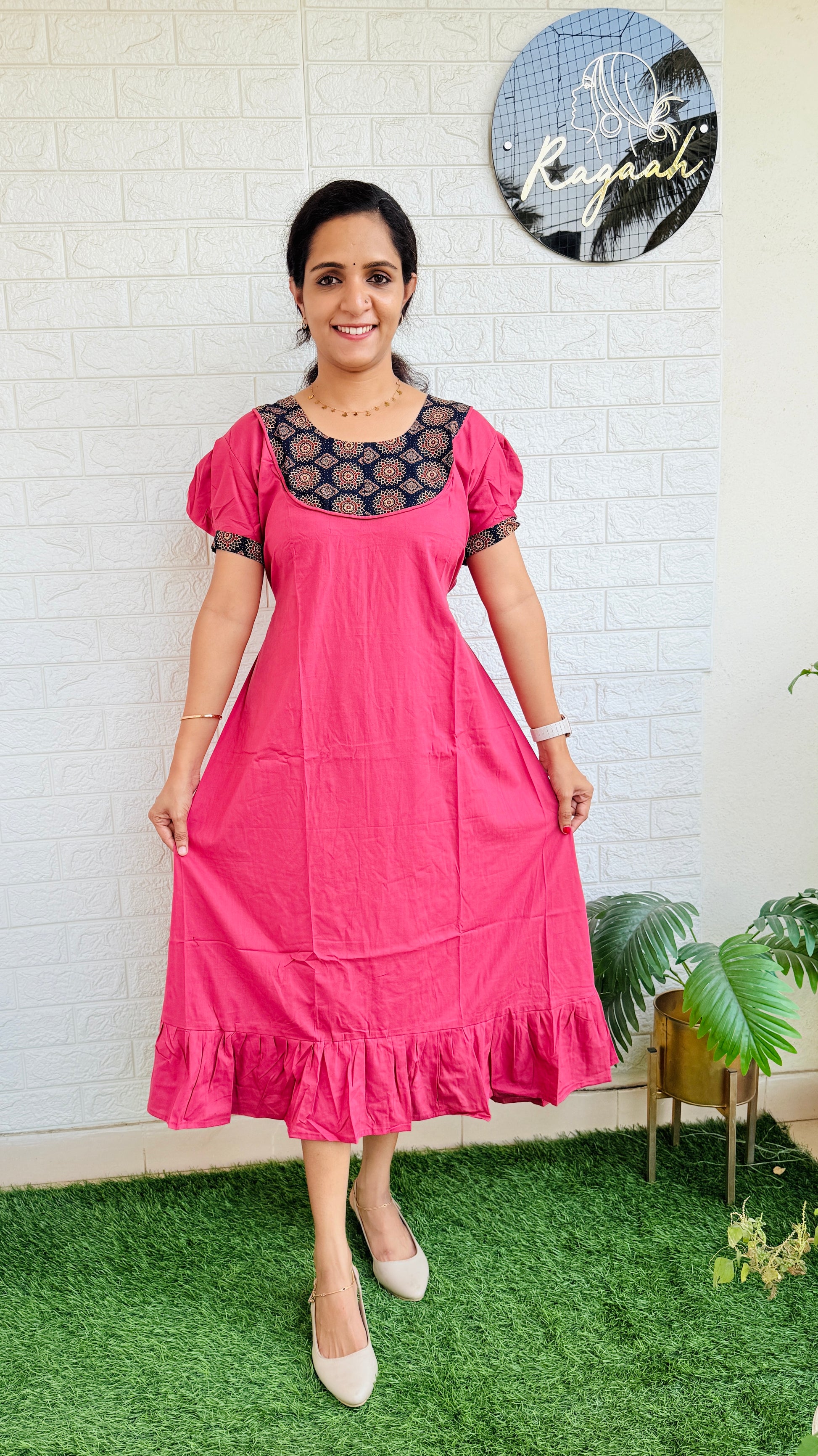 Ajrakh Frock RG757 Dusty Rose