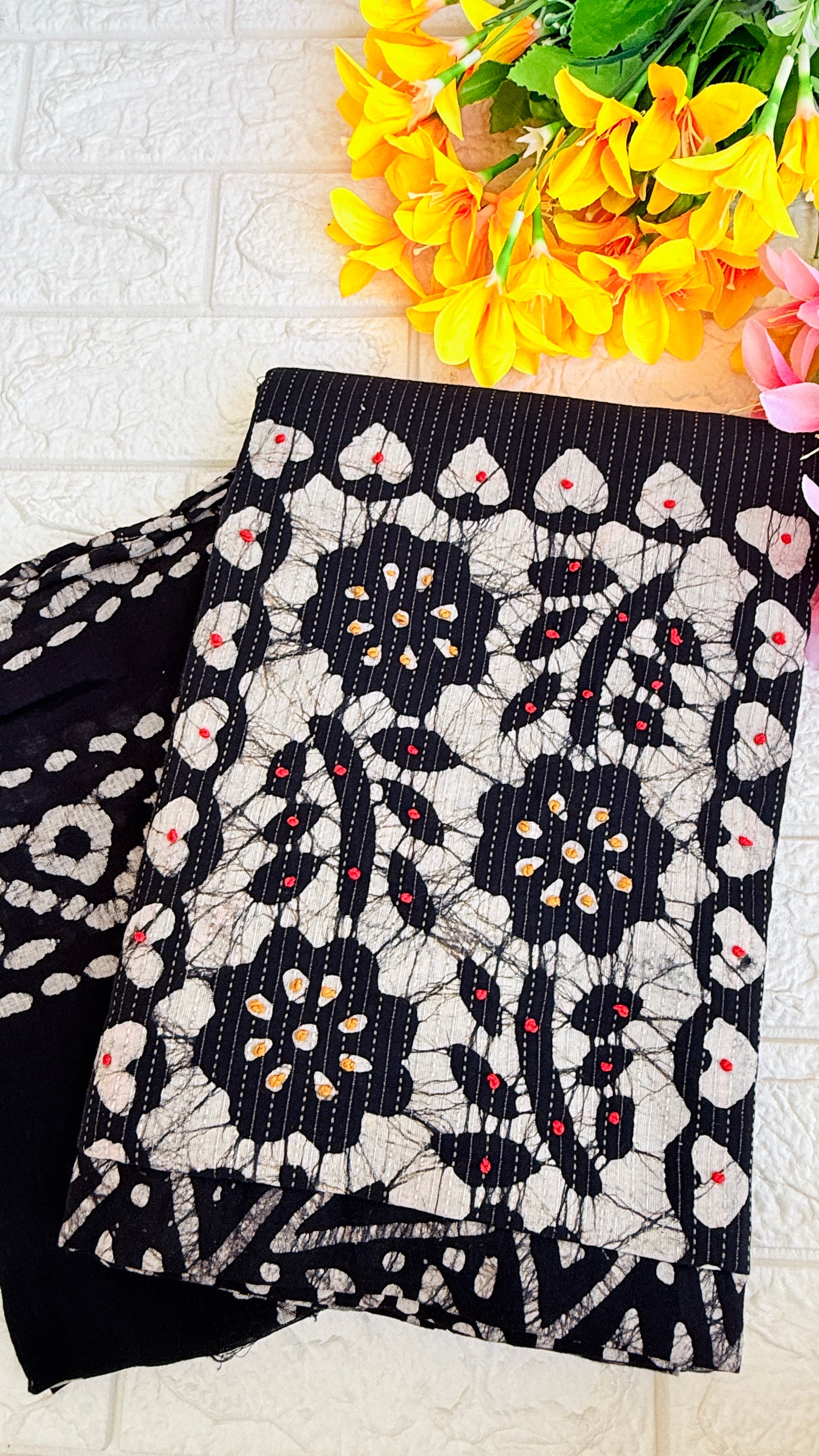 Printed Kantha Cotton Unstiched Churidhar Material RG760 Black