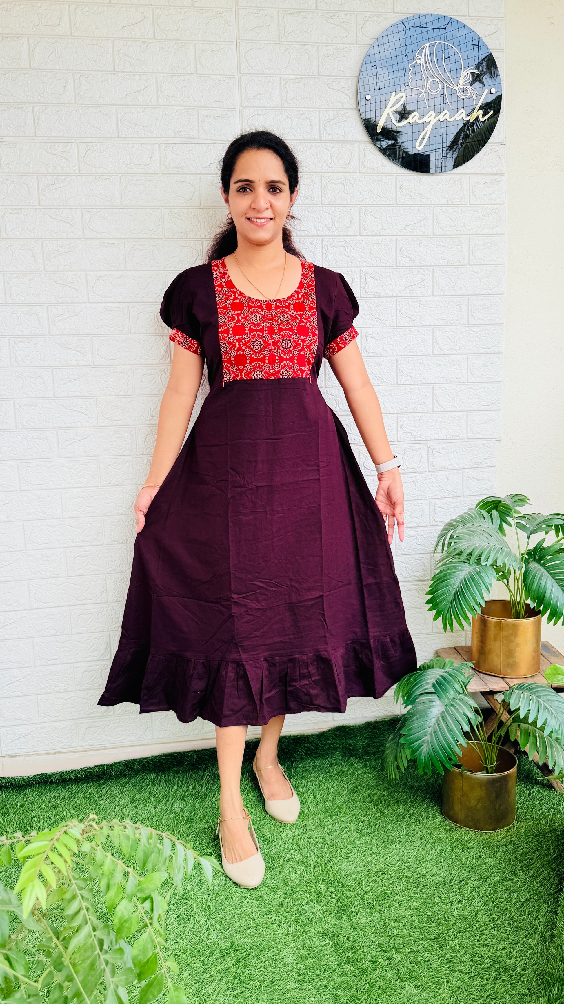Feeding Cotton Frock RG777 Brown