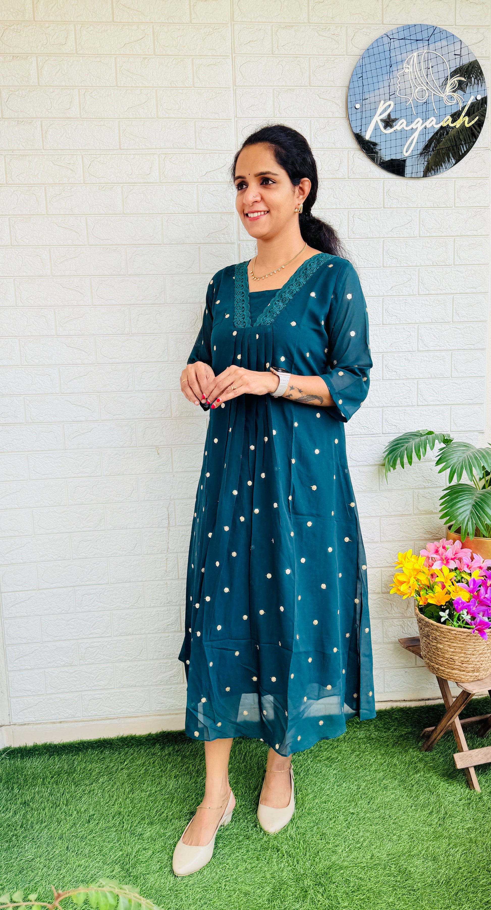 Georgette Aline Kurti Dress Green RG780