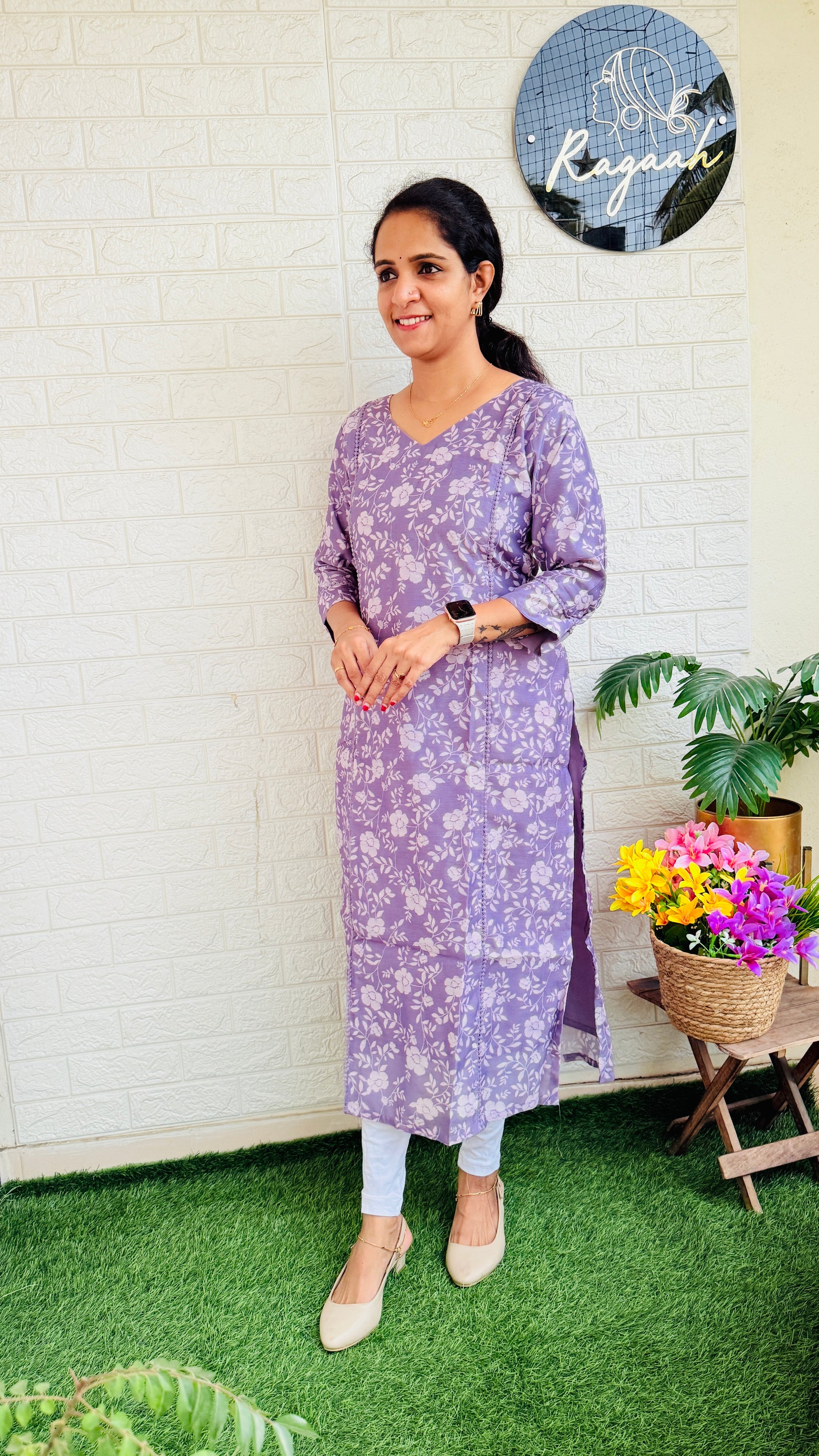 Semi Tussar Silk Slitted Kurti Lavendar RG778