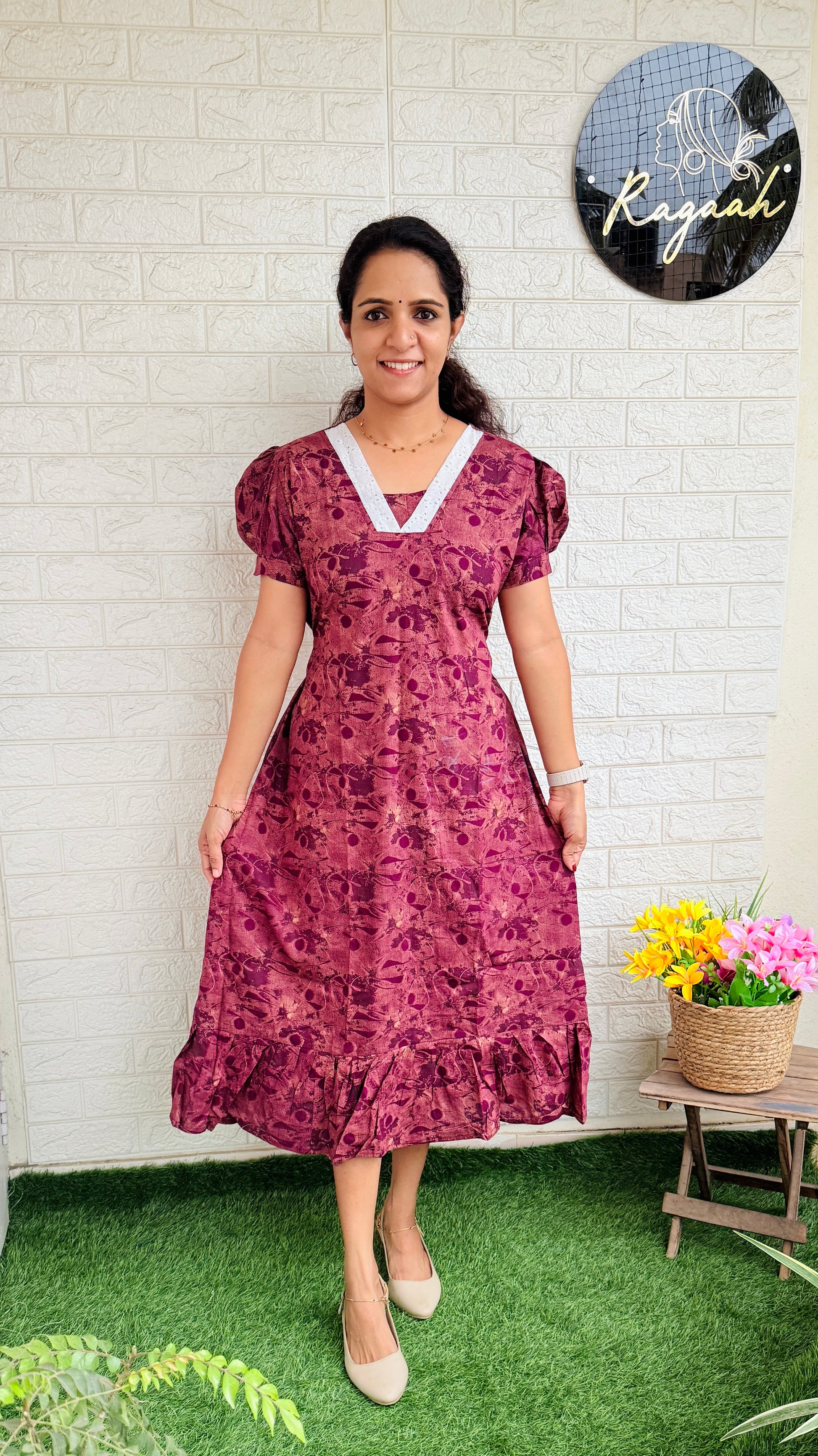 Cotton Frock with Hakoba Detailing RG818 Pink