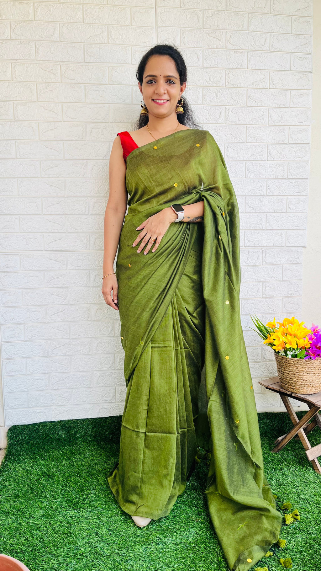 RG508 Mul Mul Cotton Coin Saree Green