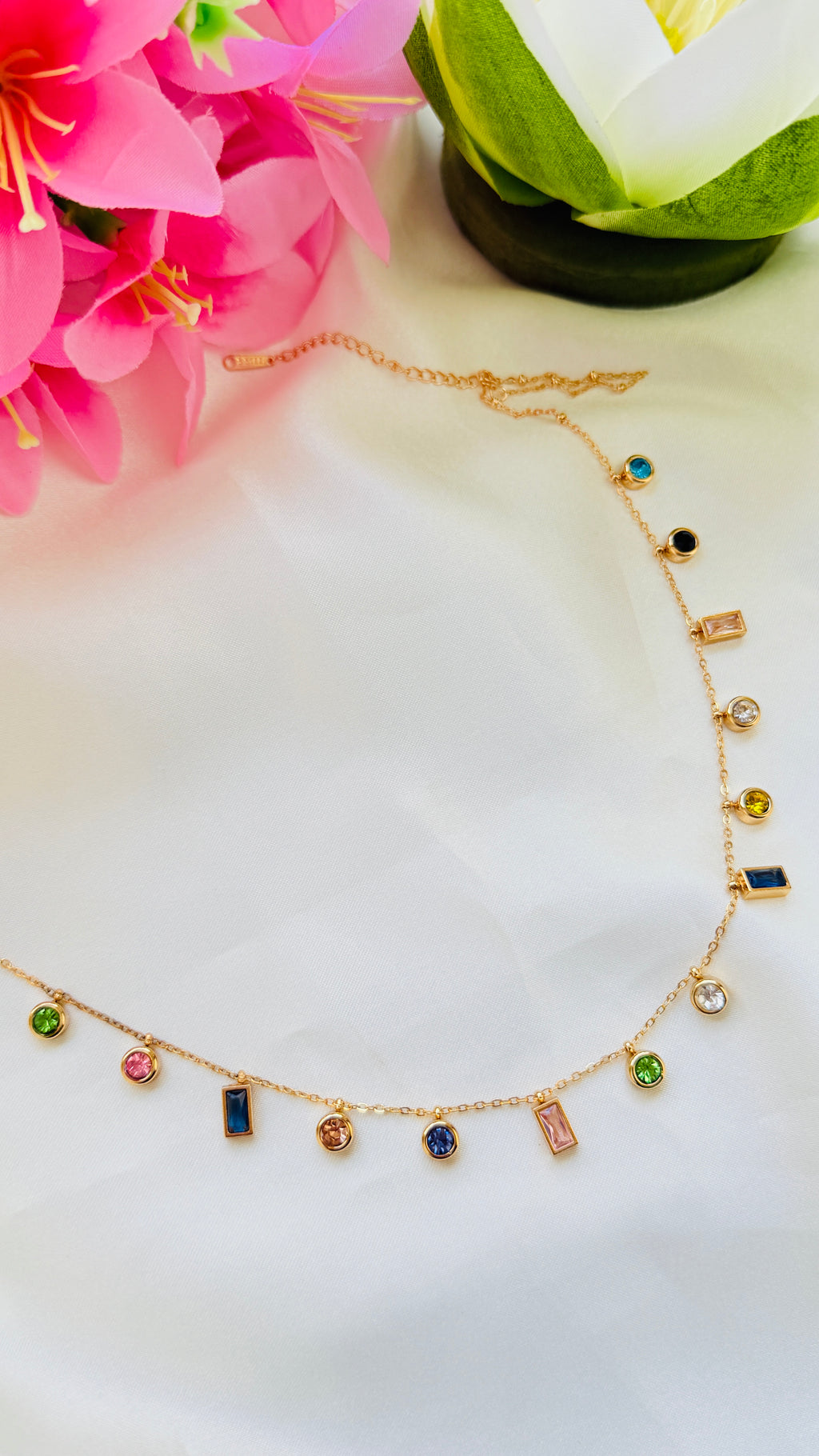 Dew Drops  Multi Stone Anti tarnish stainless steel neck Chain RJ142