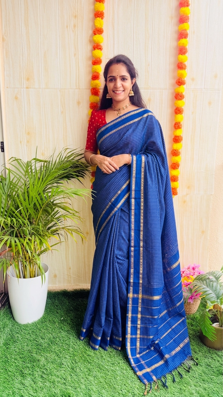 Kalyani Checked Cotton Saree RG1000 Rani Pink