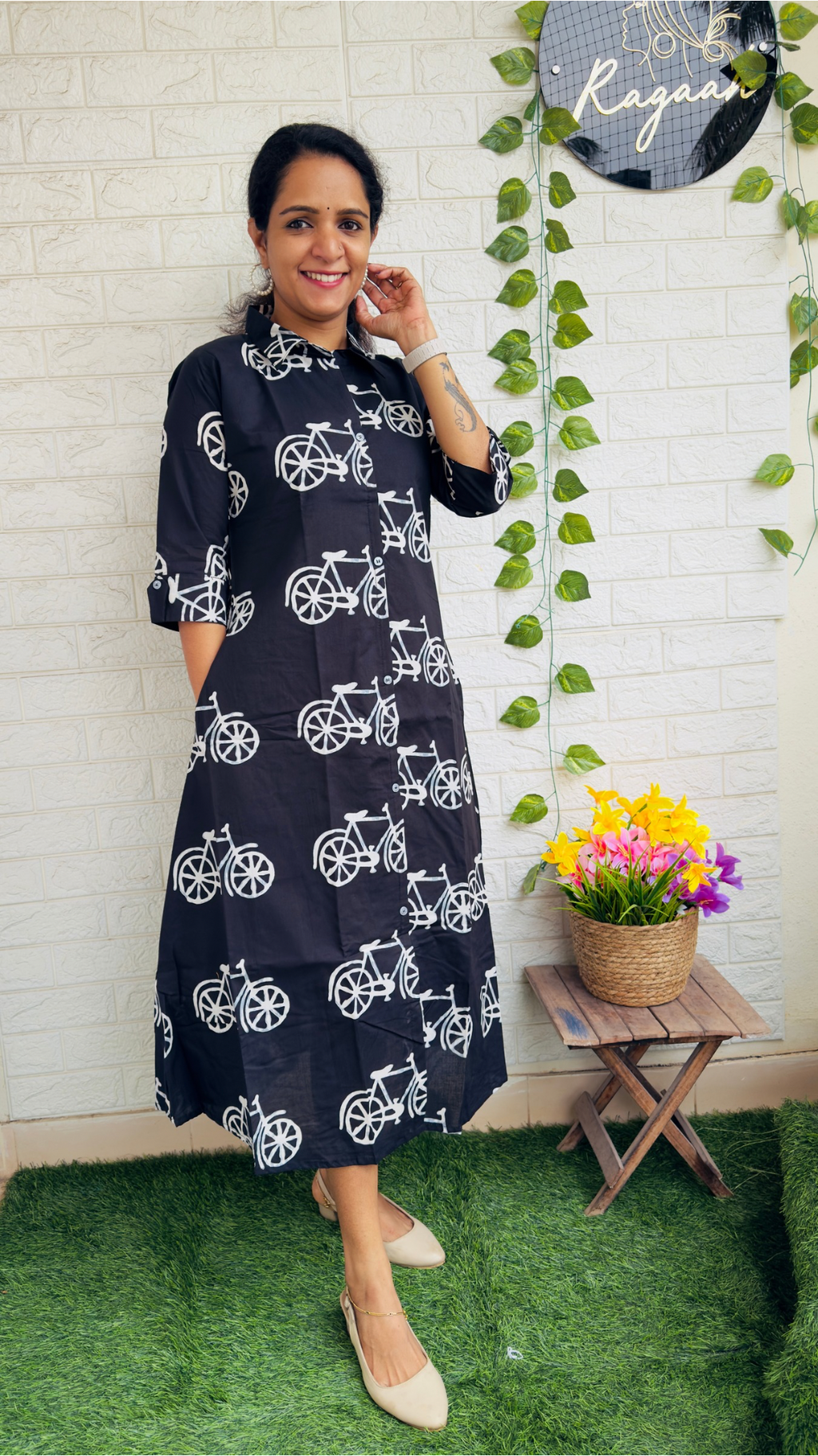 Cycle Cotton Shirt Dress Black RG884