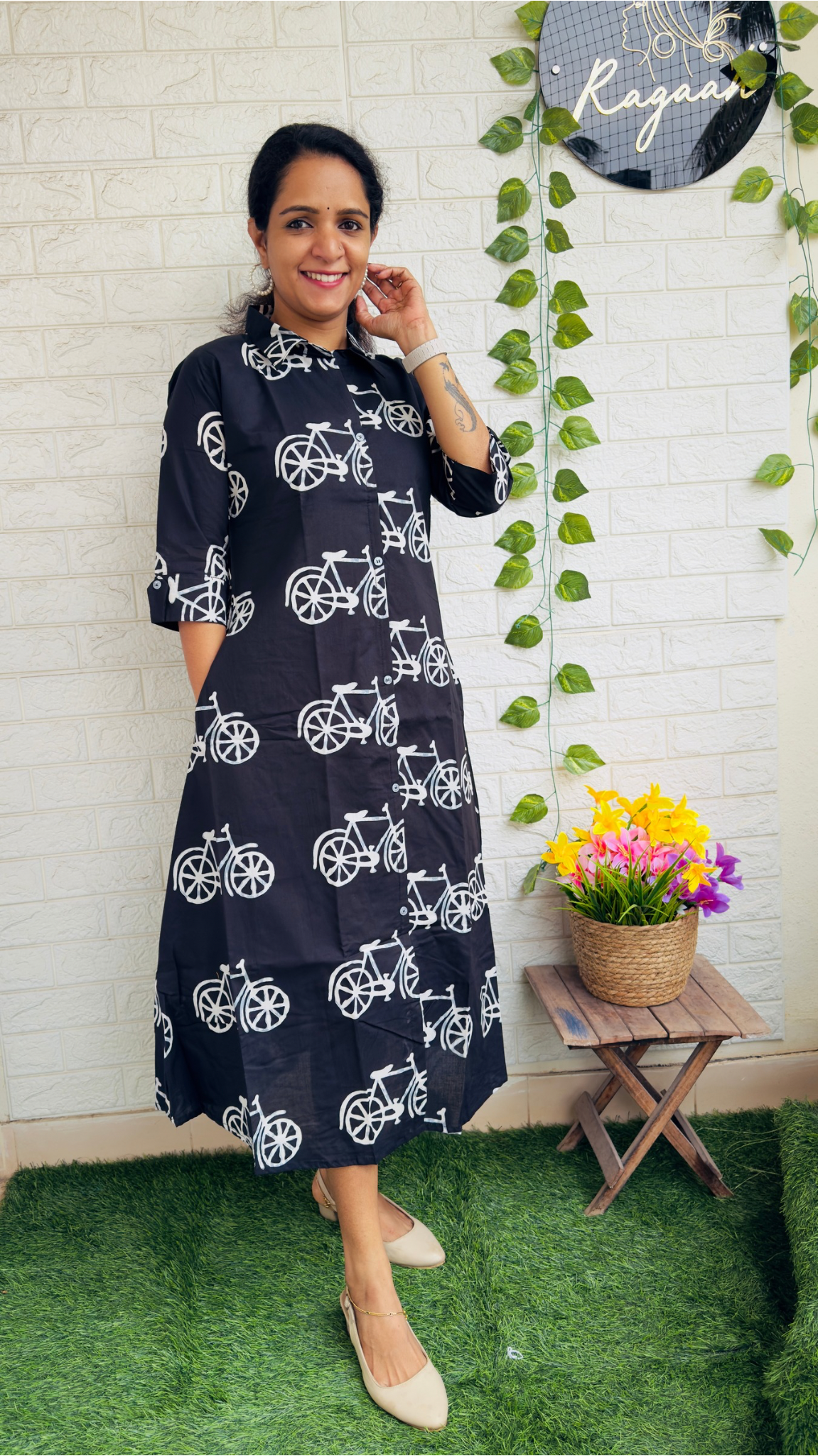 Cycle Cotton Shirt Dress Black RG884