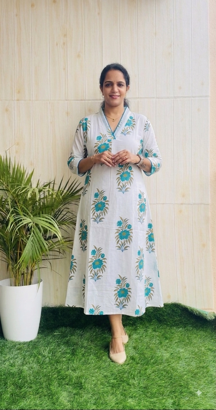 Cotton Printed Aline Kurti RG997