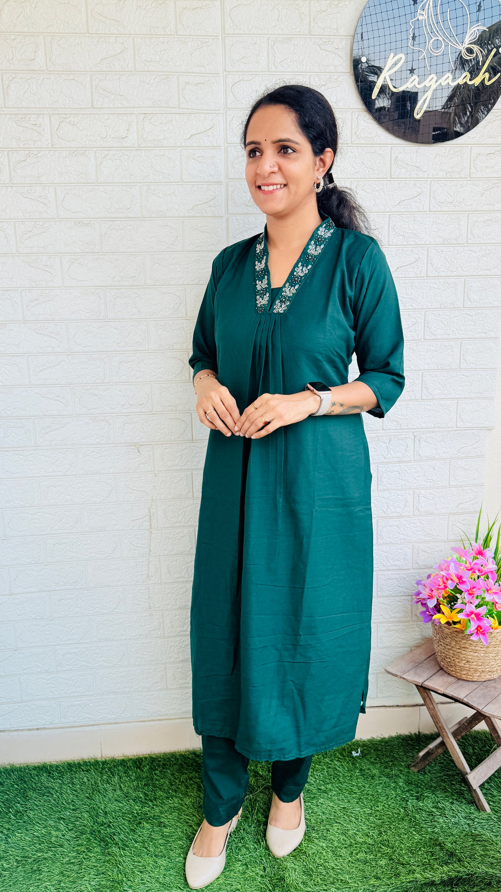 Party wear Top & Bottom Set RG859 Bottle Green