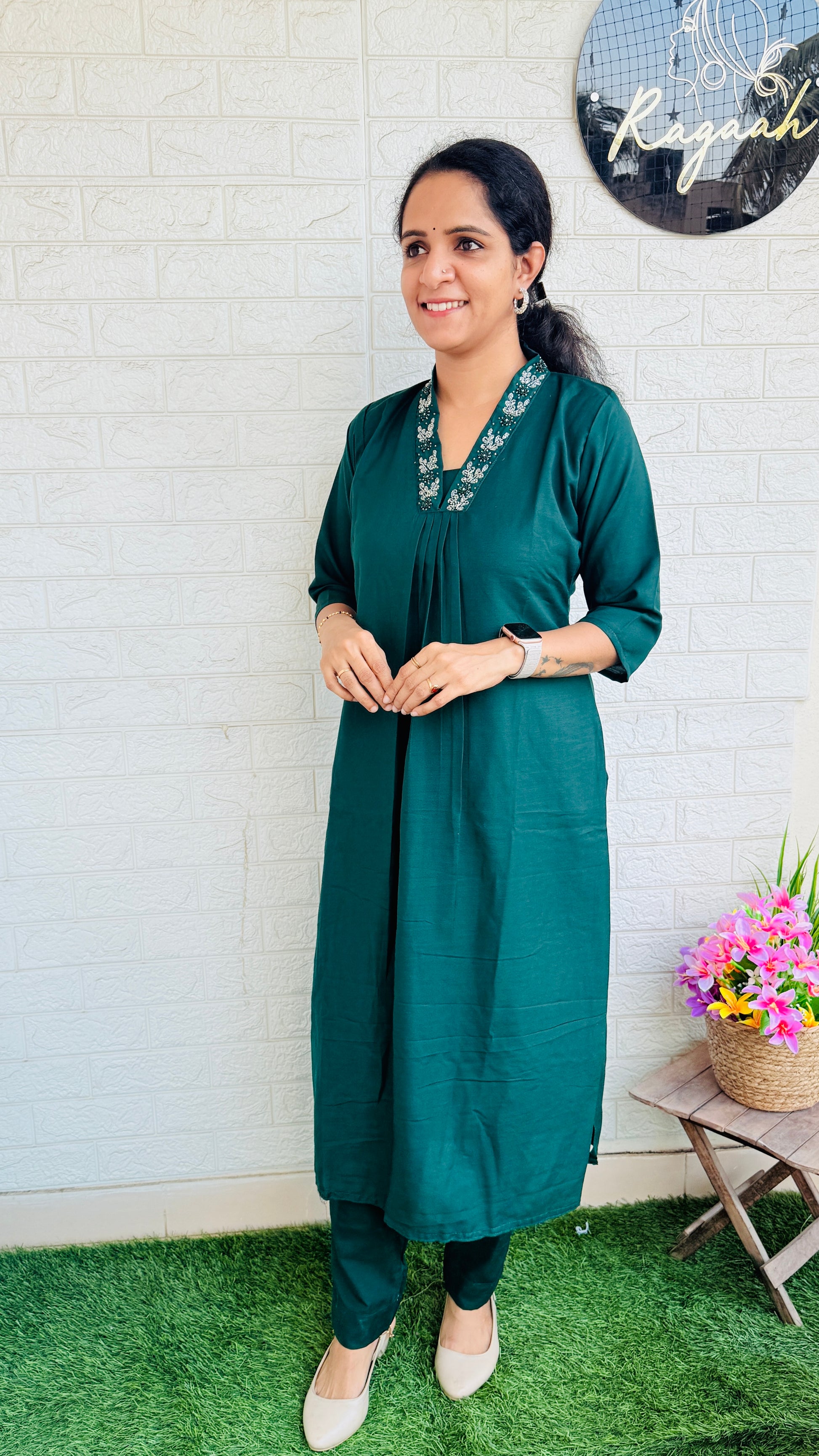 Party wear Top & Bottom Set RG859 Bottle Green