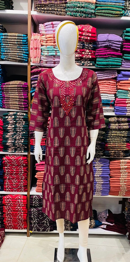 Beautiful Cotton Ajrakh Slitted Kurti RG839 Maroon