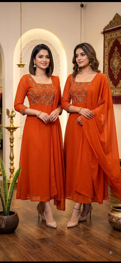 Party Wear Georgette Aline Kurti + Dupatta Set RG996