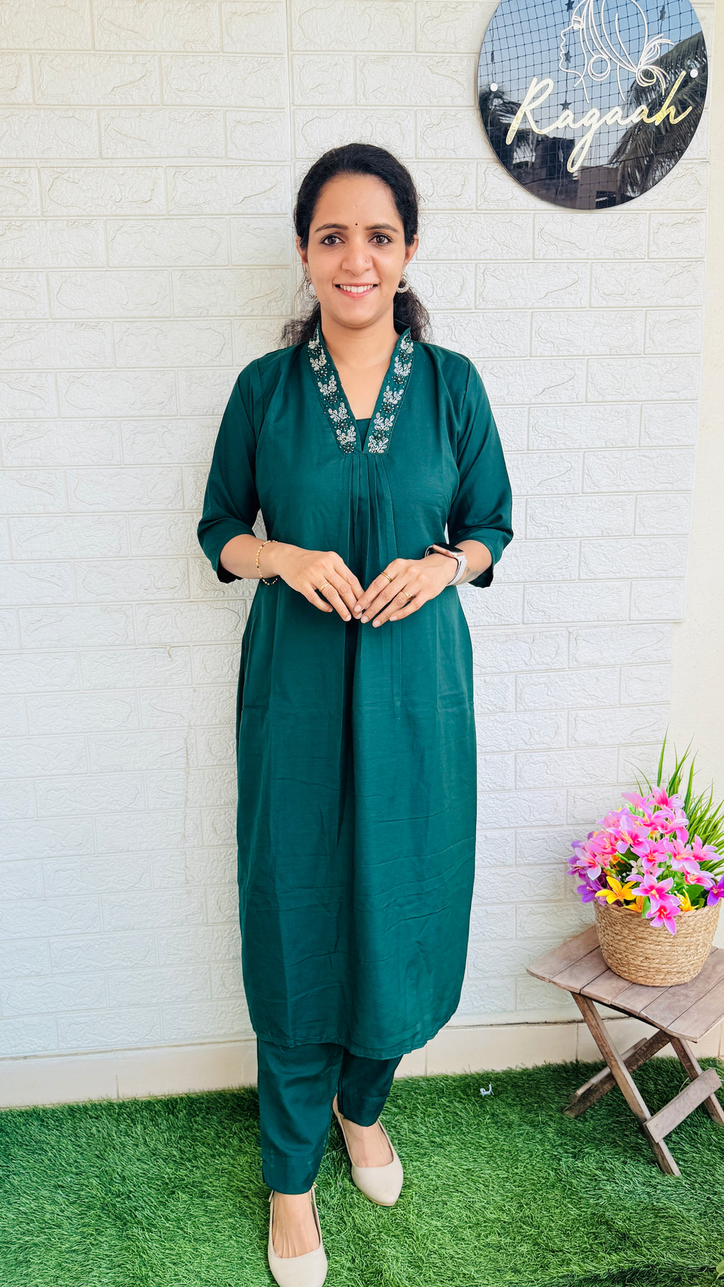 Party wear Top & Bottom Set RG859 Bottle Green
