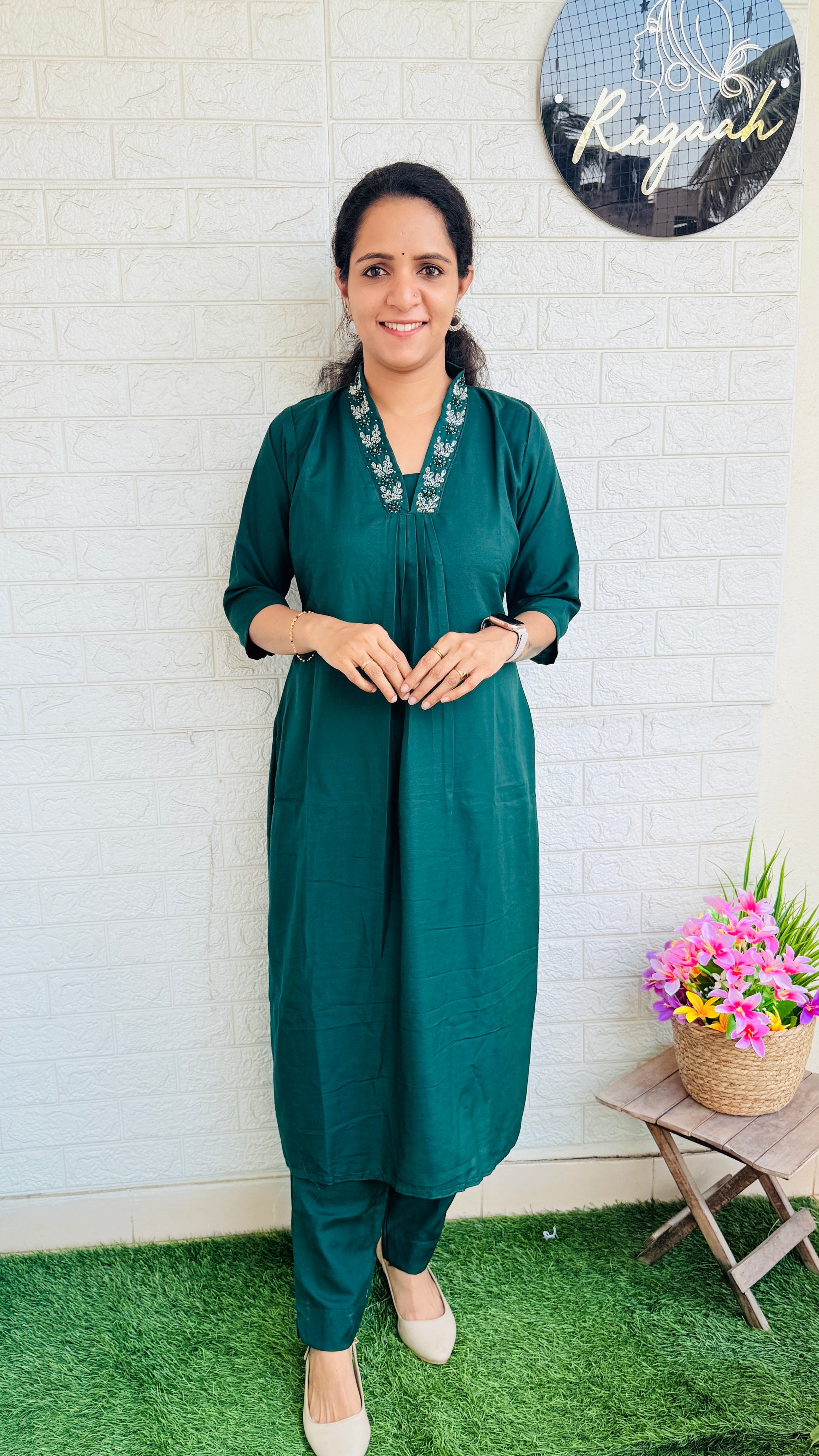 Party wear Top & Bottom Set RG859 Bottle Green