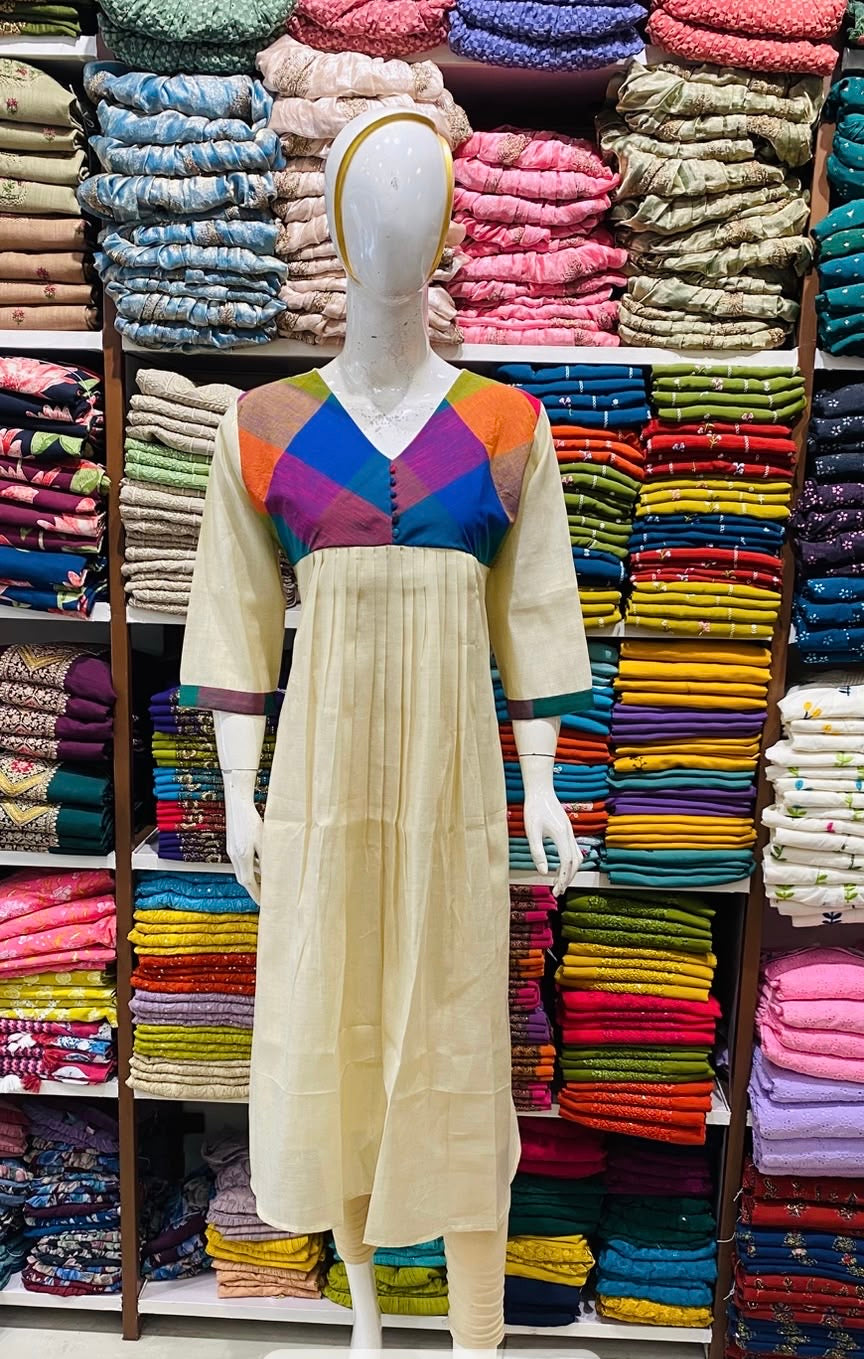 Tissue Madras Kattam Onam Special Frock RG992
