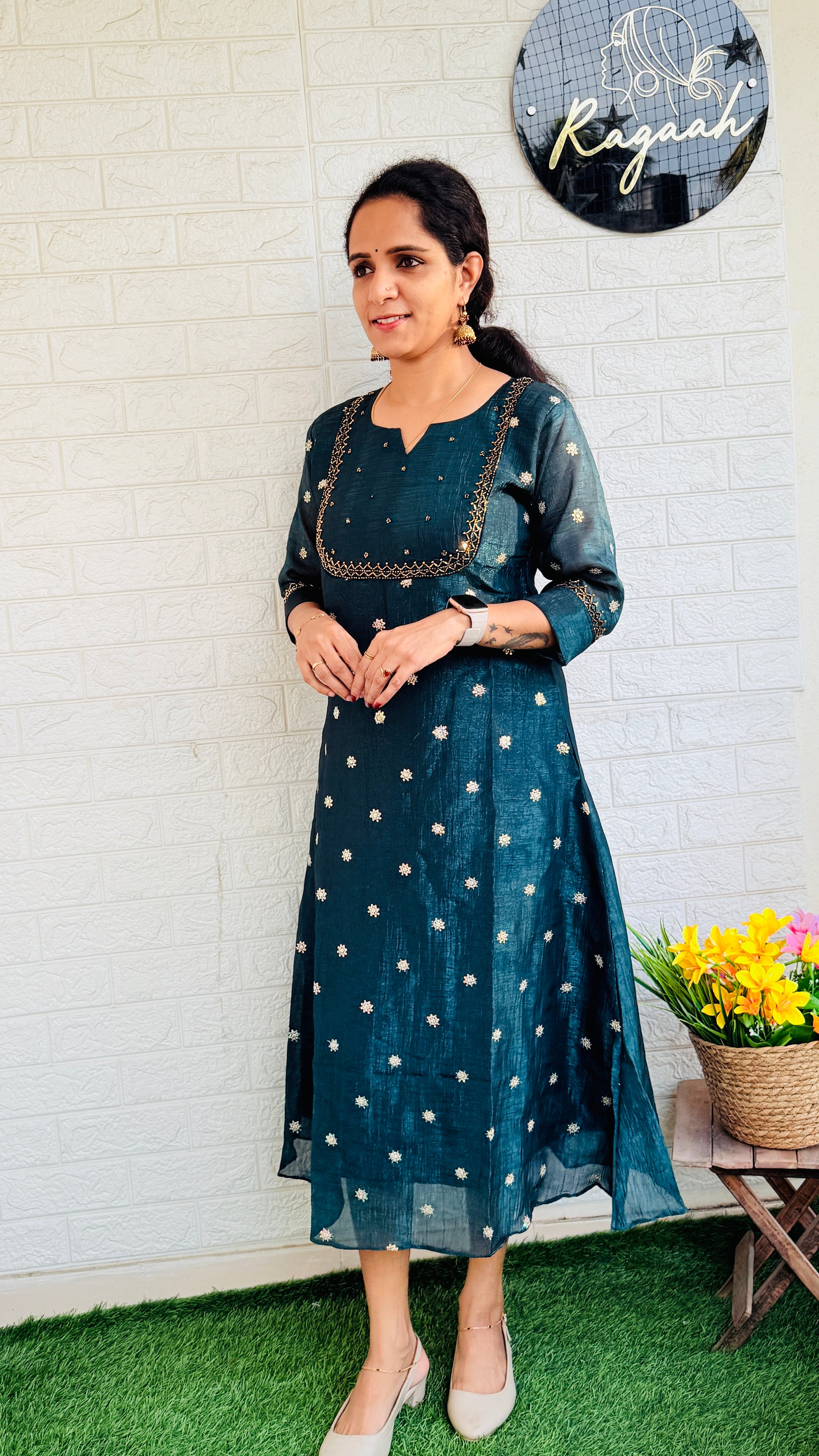 Tissue silk party wear Aline Kurti RG740 Green