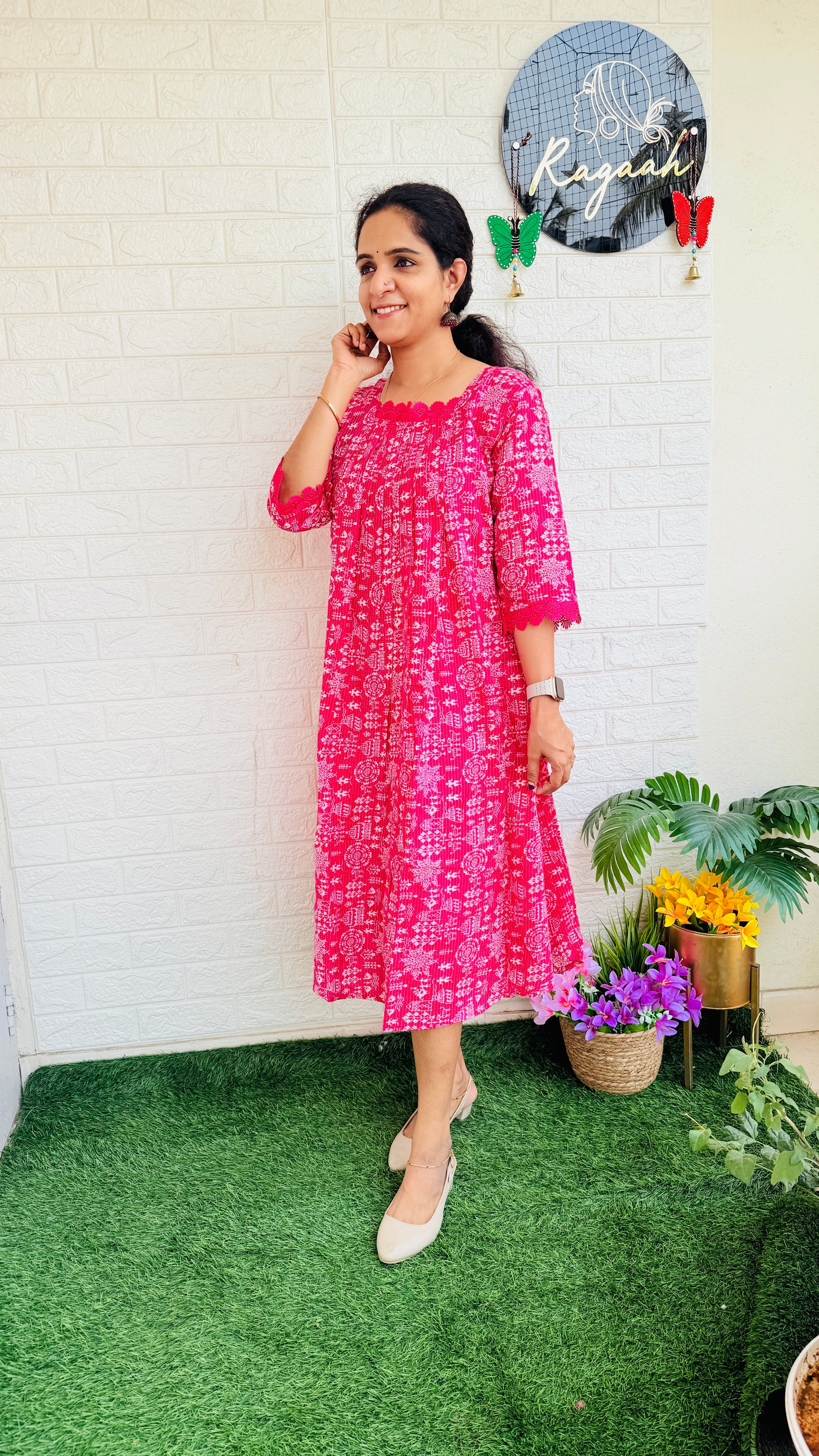 Kantha Cotton Kurti Dress RG747 Pink