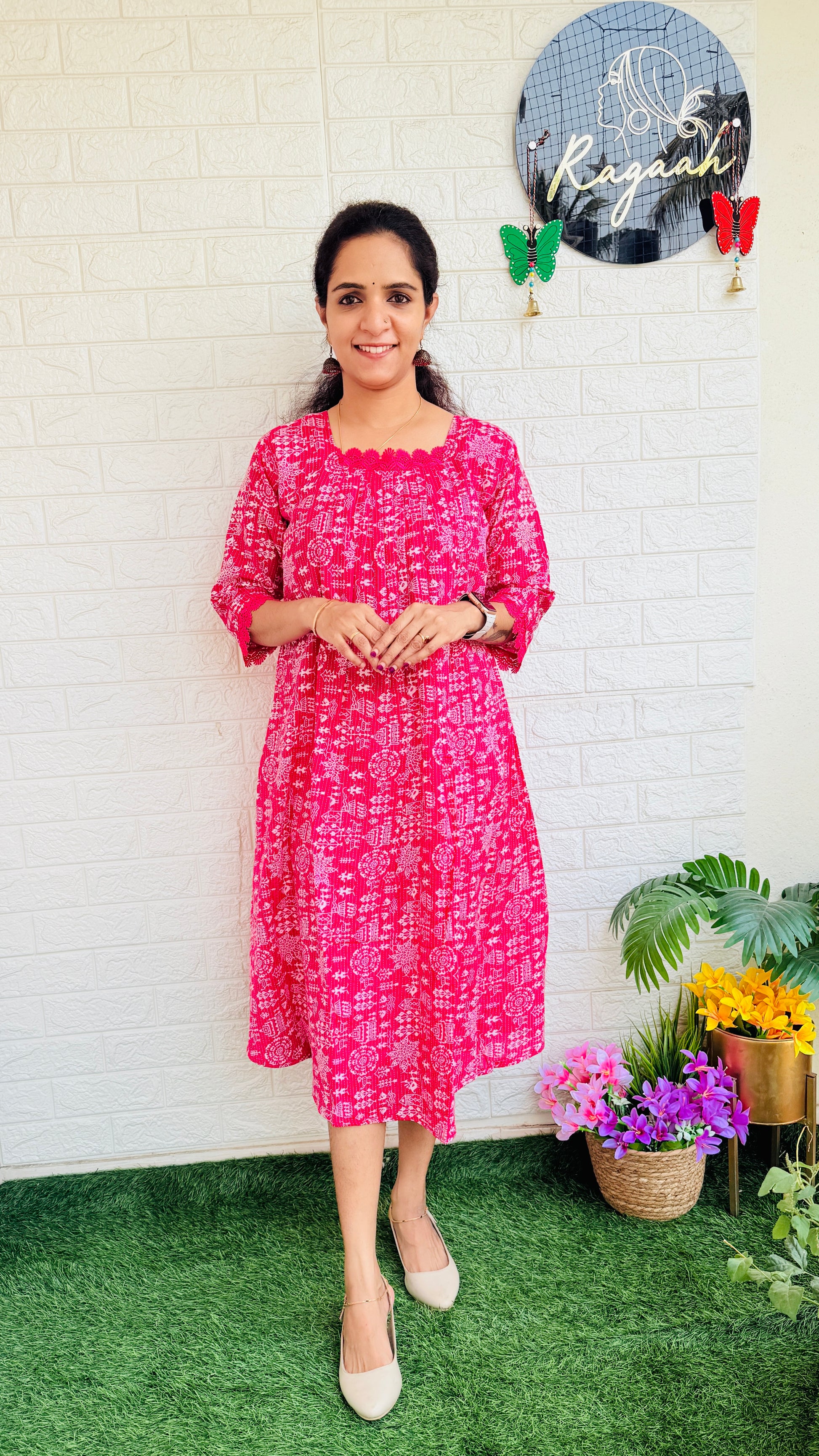 Kantha Cotton Kurti Dress RG747 Pink