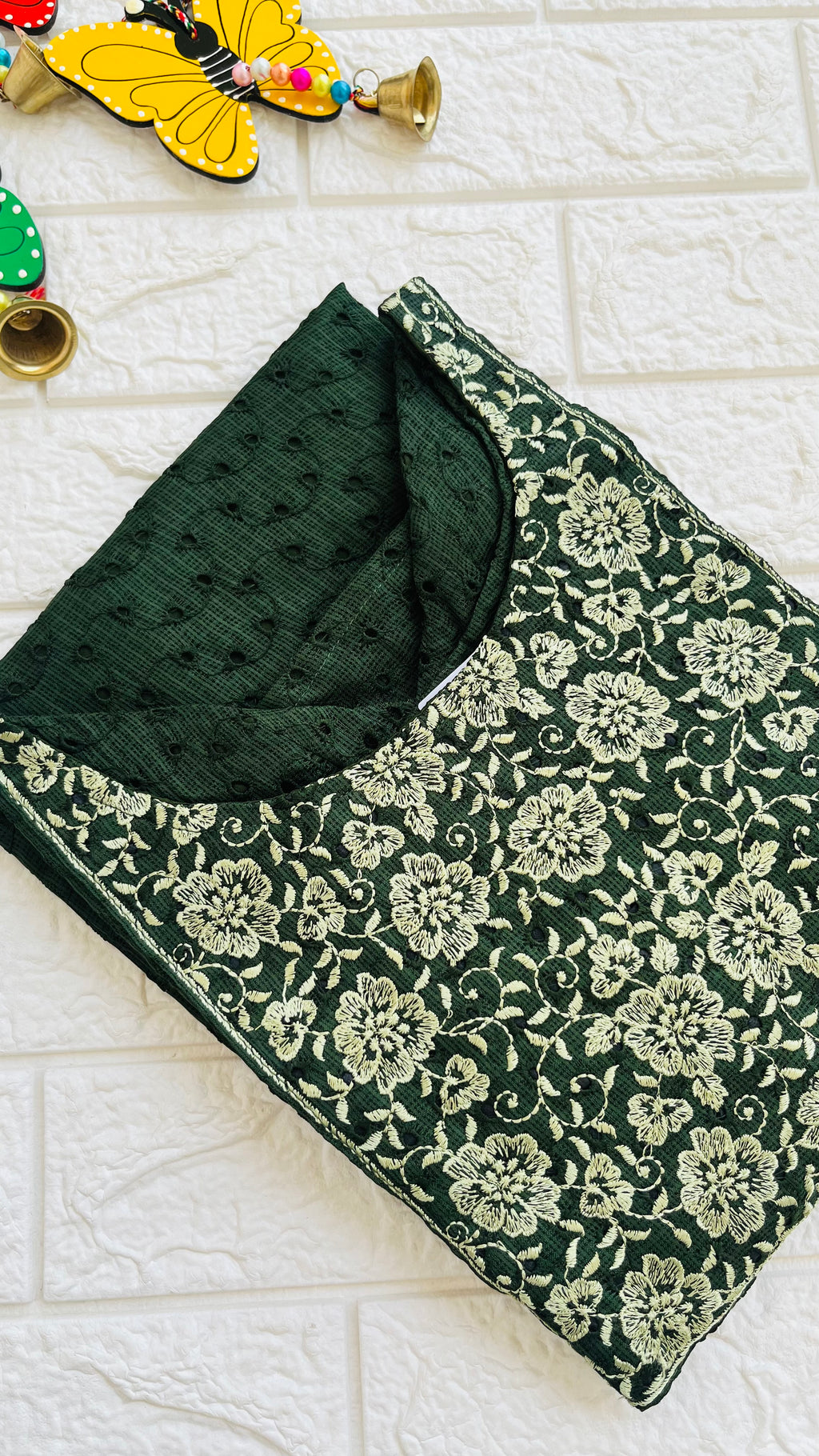 Premium net cotta slitted kurti green RG725