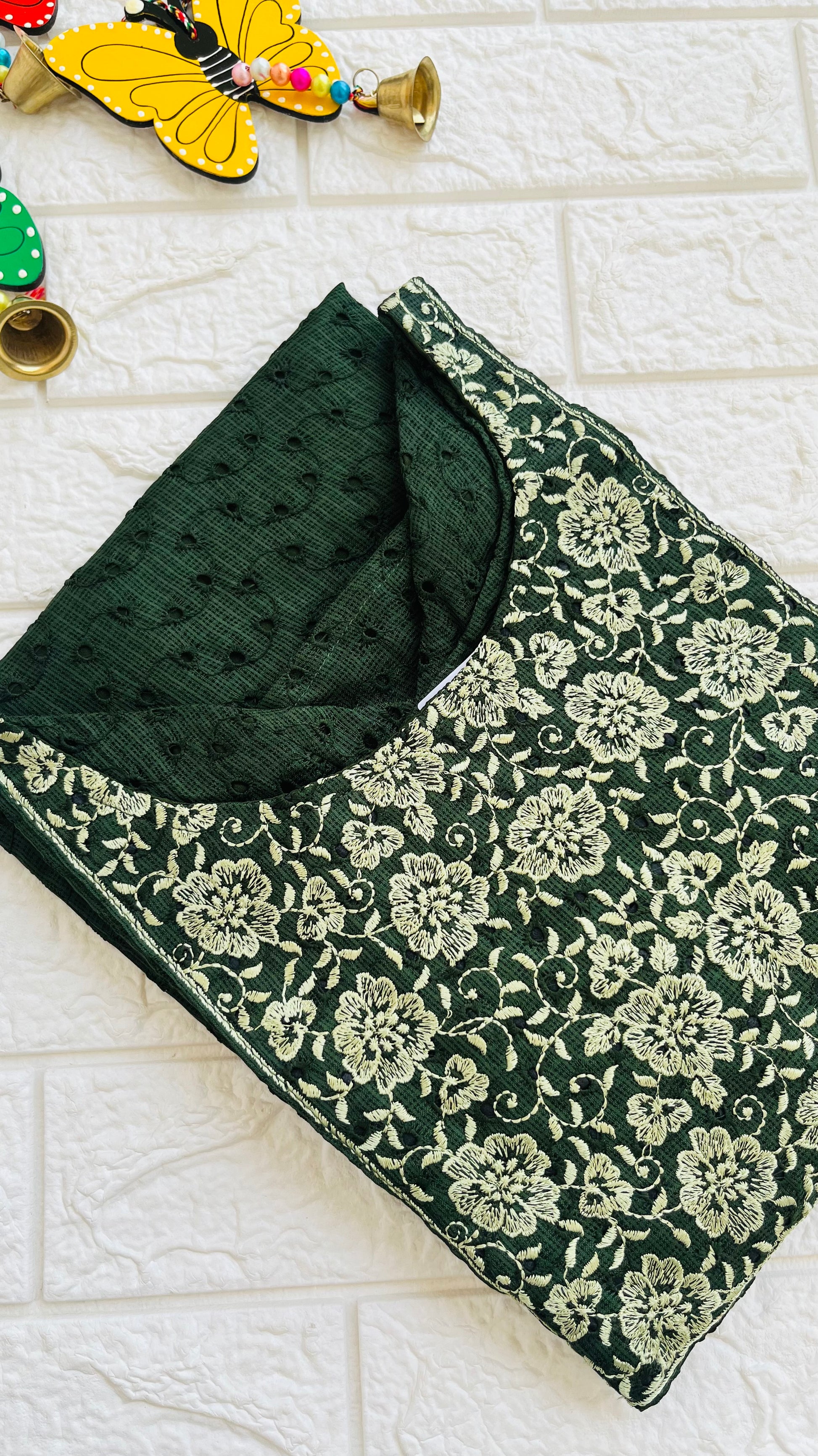 Premium net cotta slitted kurti green RG725