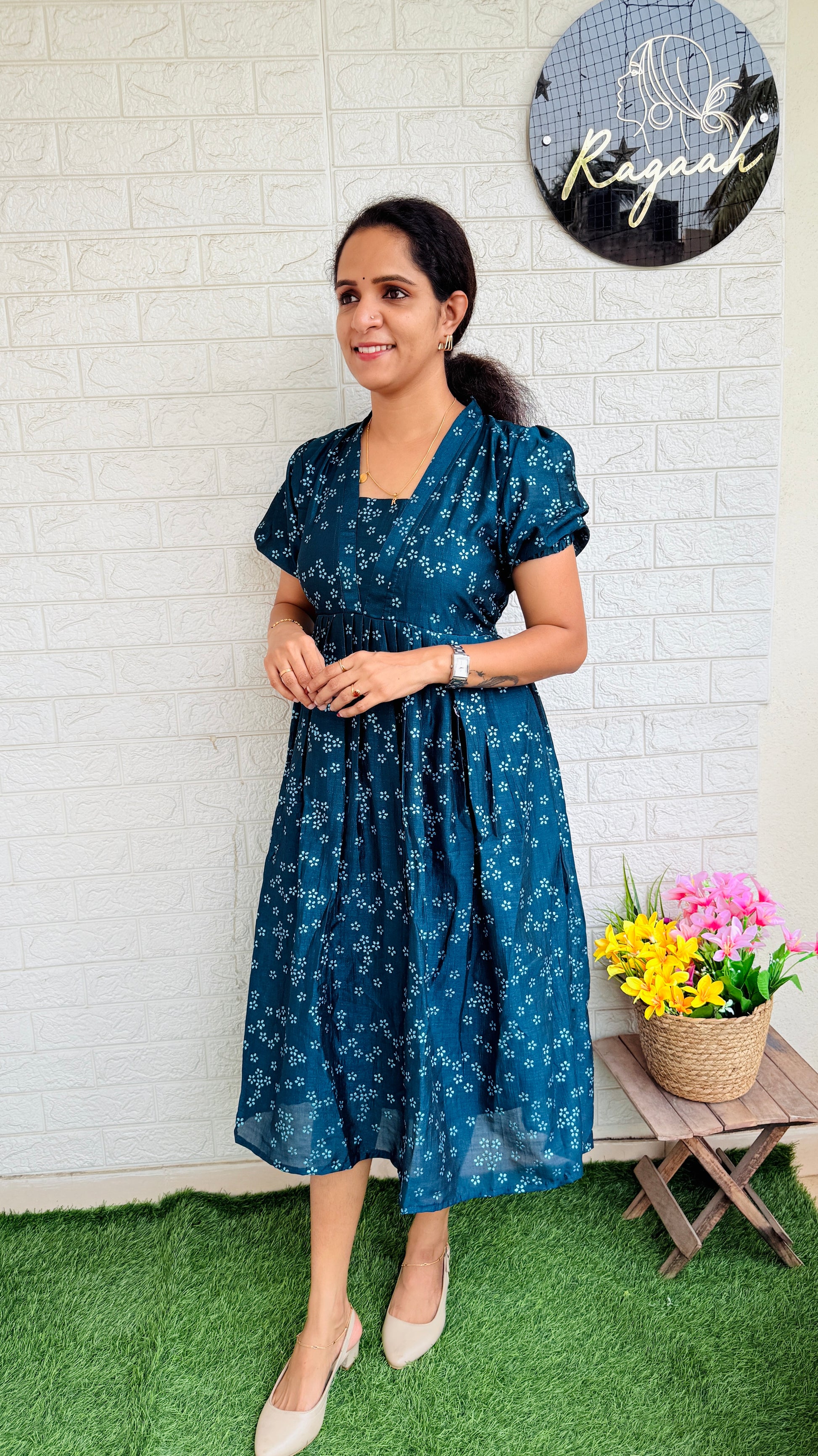 Vijithra Silk Frock RG825 Peacock Blue