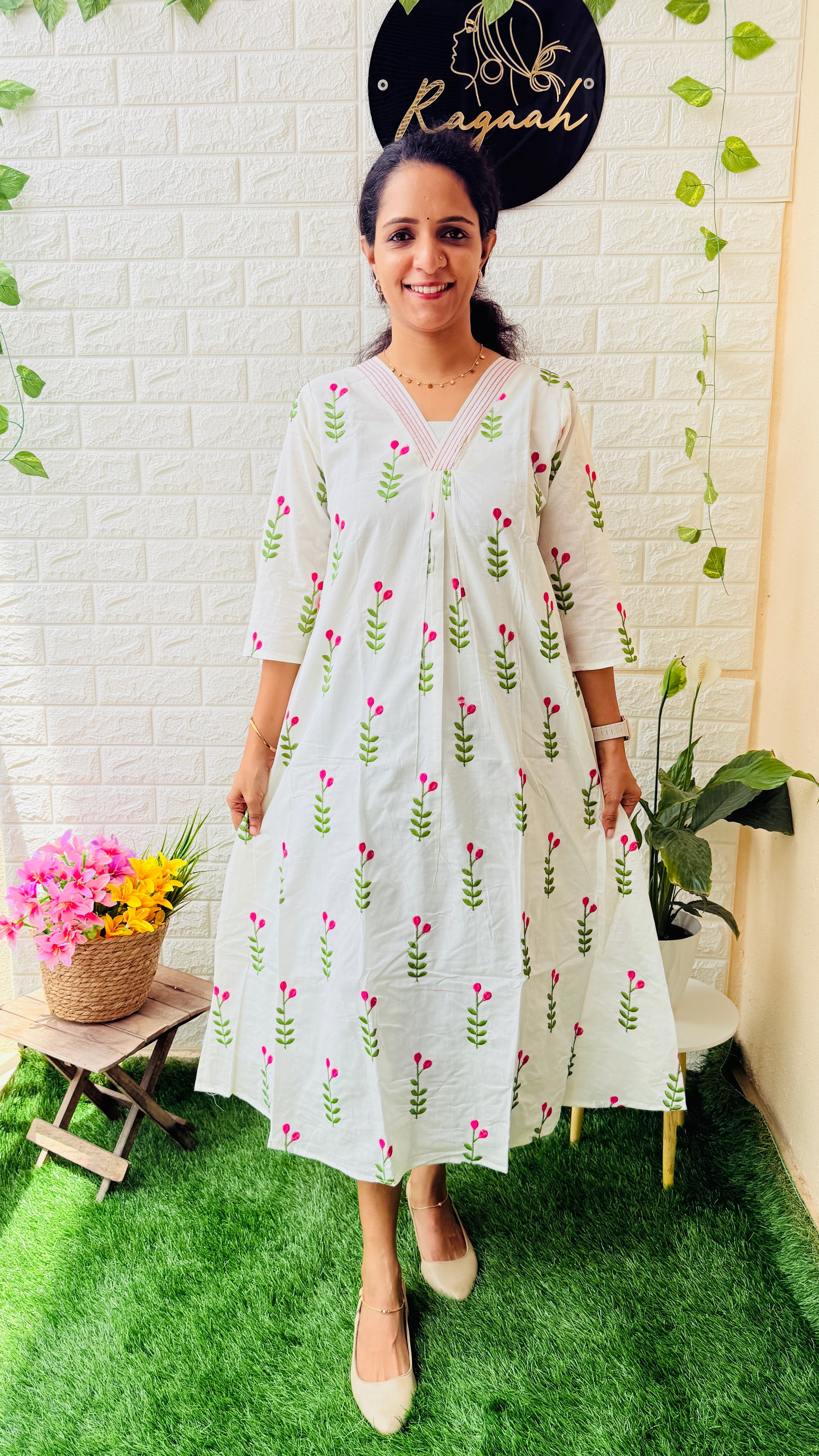 Embroidery Pink Blossom Aline Top RG953