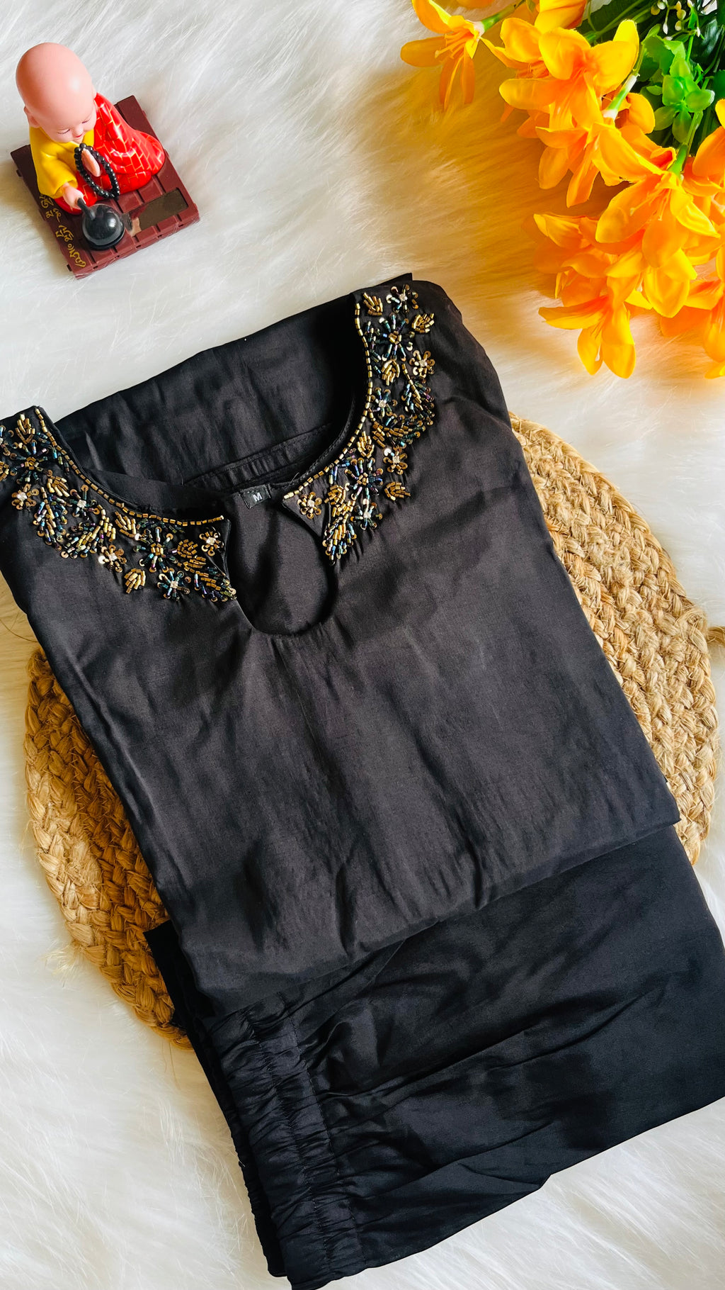 Party Wear Roman Silk Cord Set Black RG517