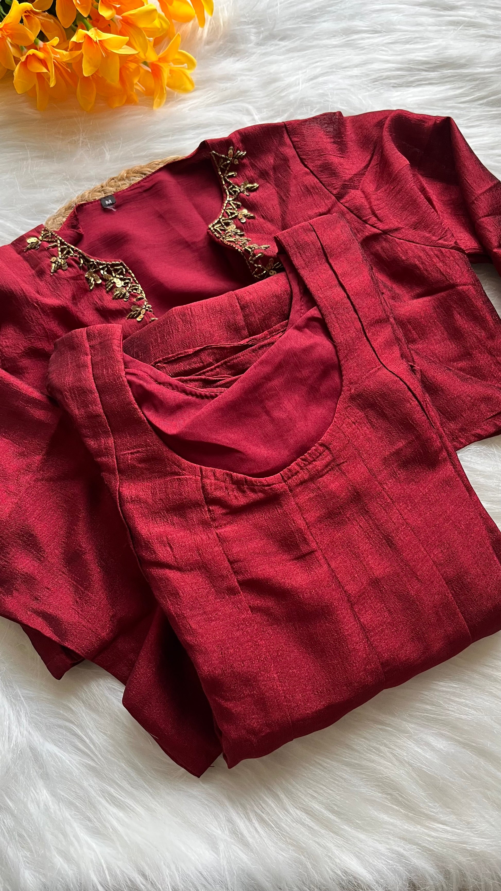 Removable jacket aline kurti with handwork dark red RG521
