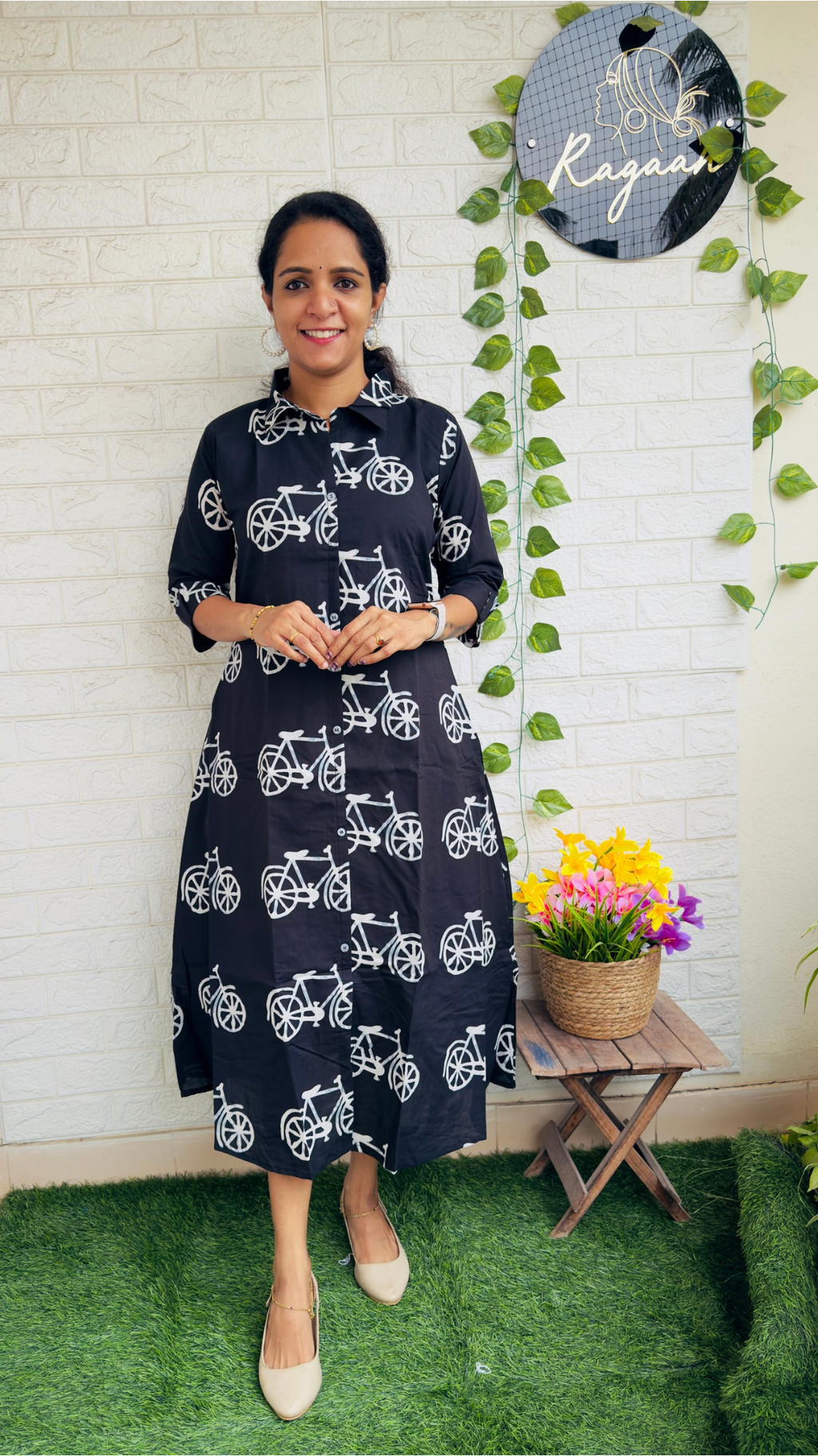 Cycle Cotton Shirt Dress Black RG884