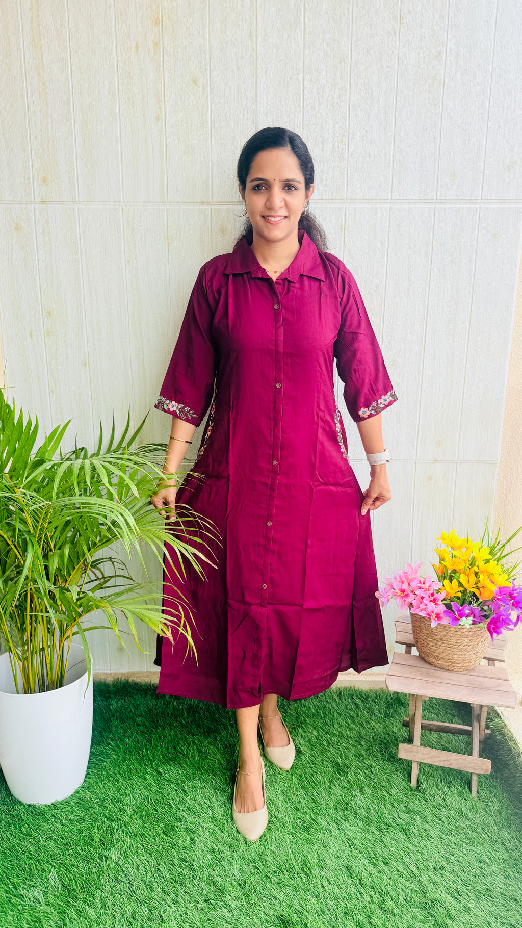 Embroidery Aline Shirt Dress RG1002