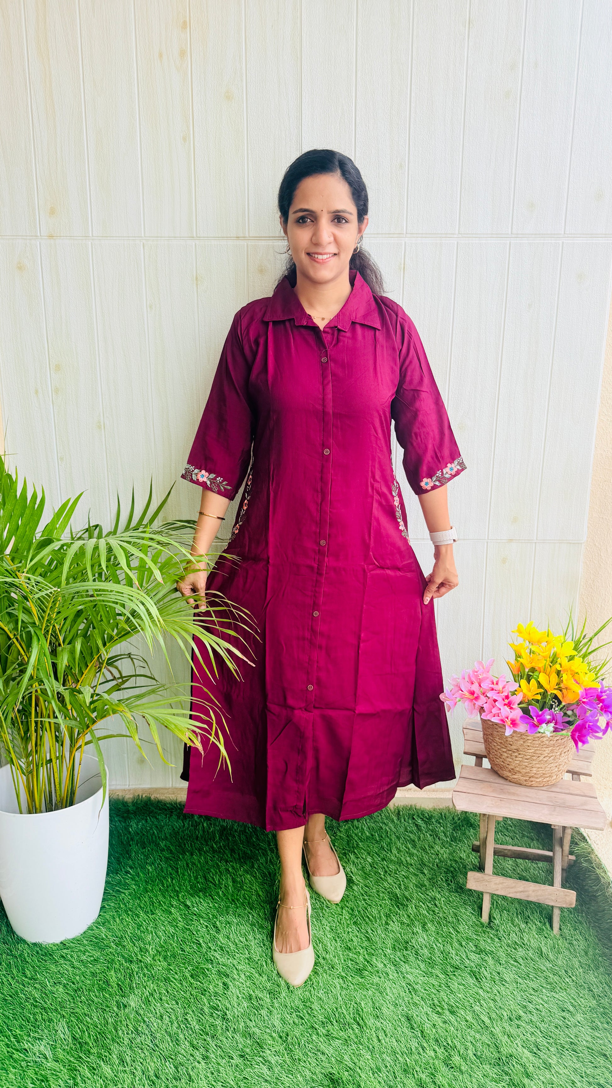 Embroidery Aline Shirt Dress RG1002