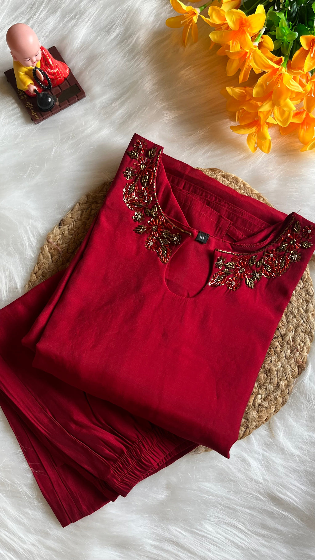 Party Wear Roman Silk Cord Set Red RG517