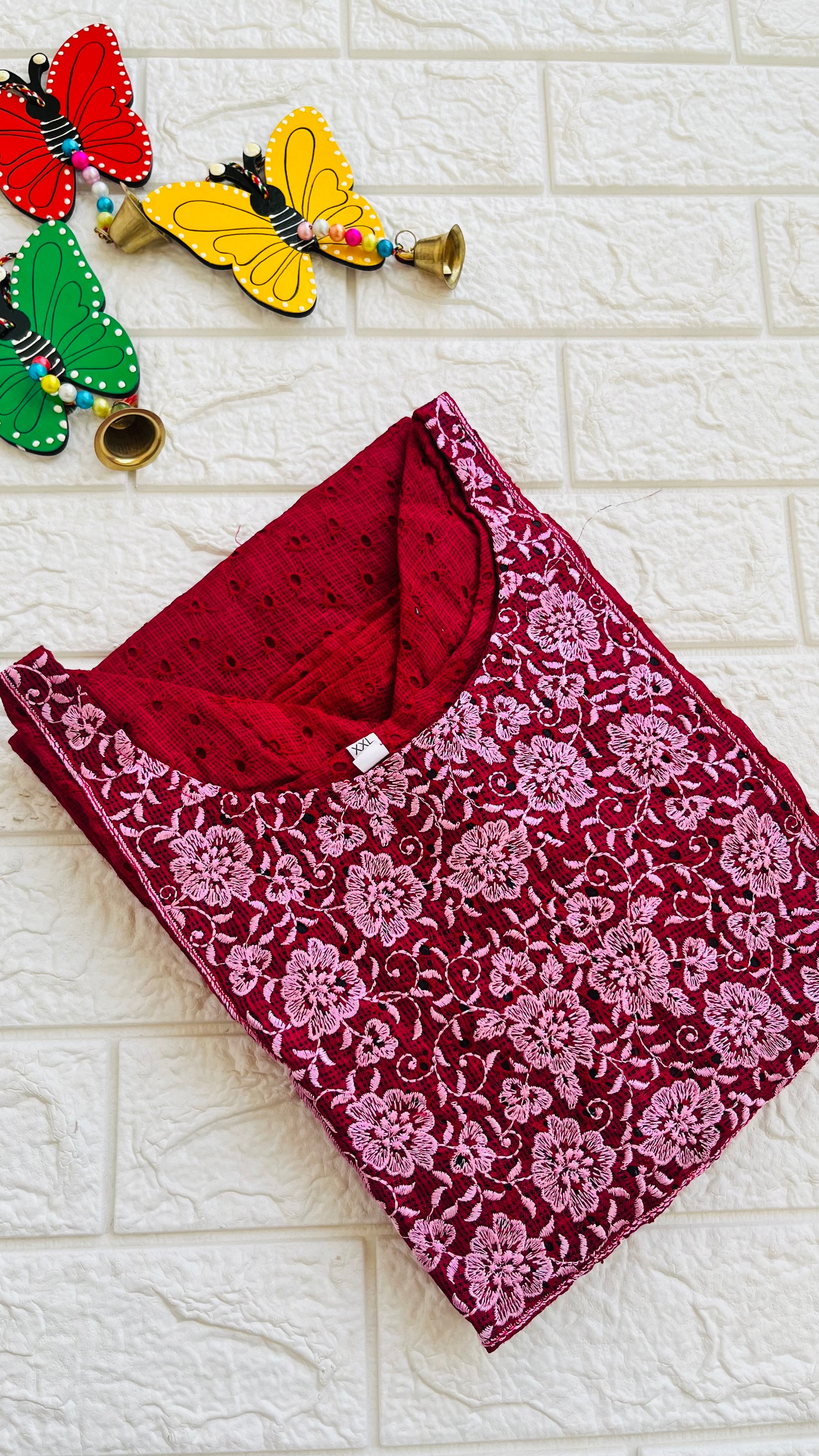 Premium net cotta slitted kurti red RG725