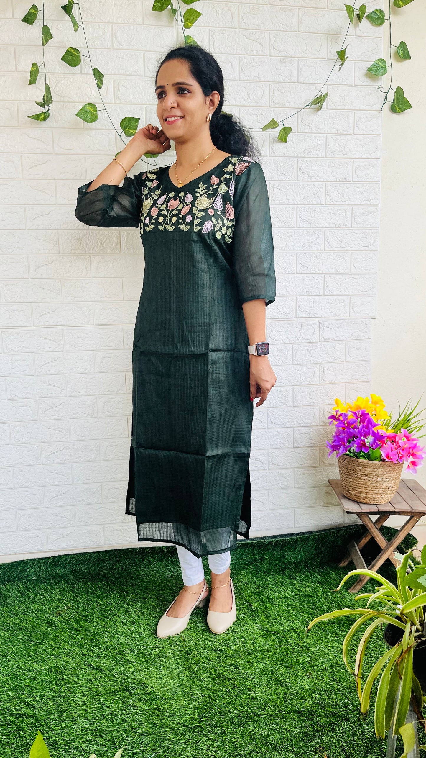 Netcotta embroidery kurti with lining