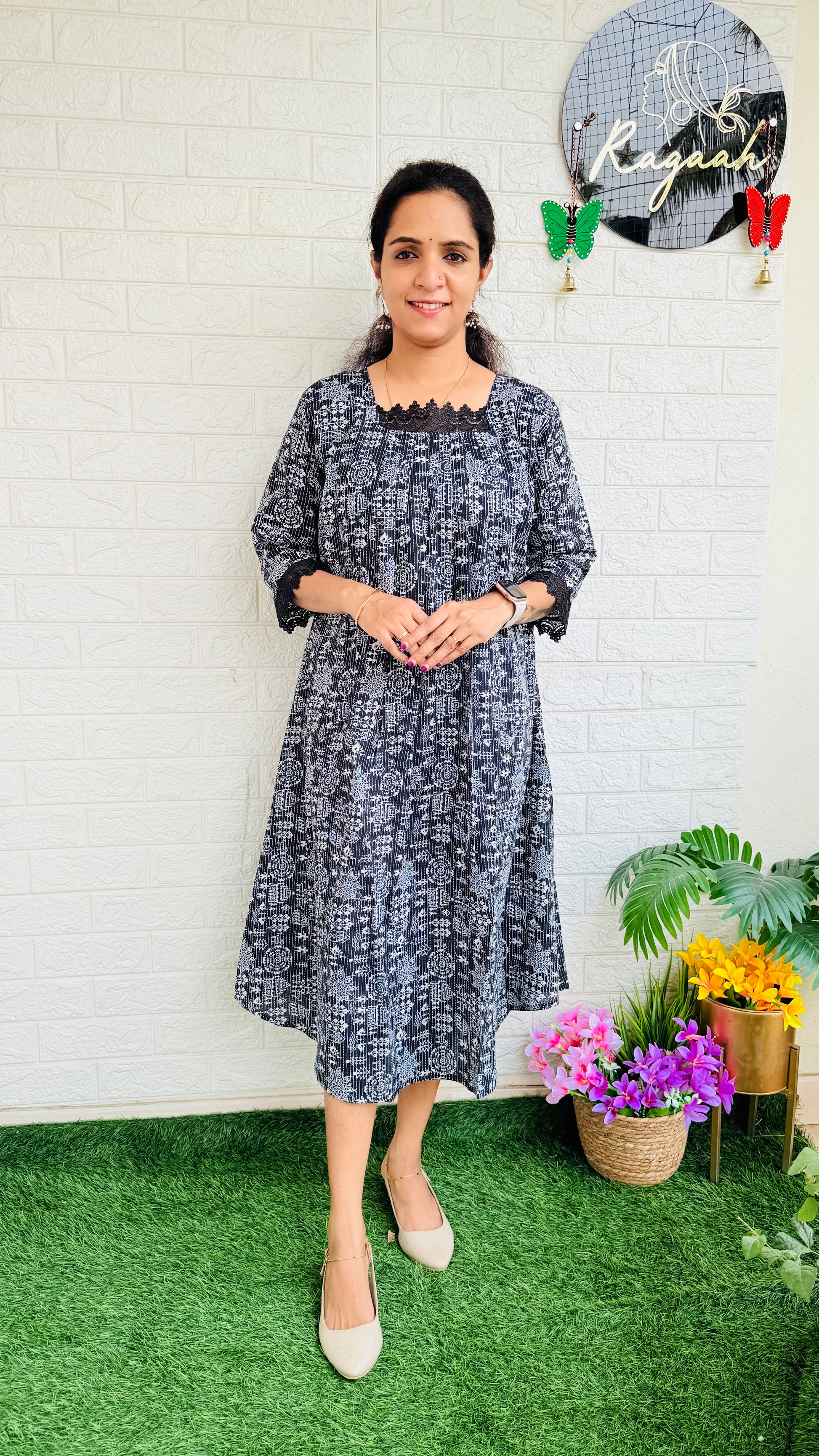 Kantha Cotton Kurti Dress RG747 Black
