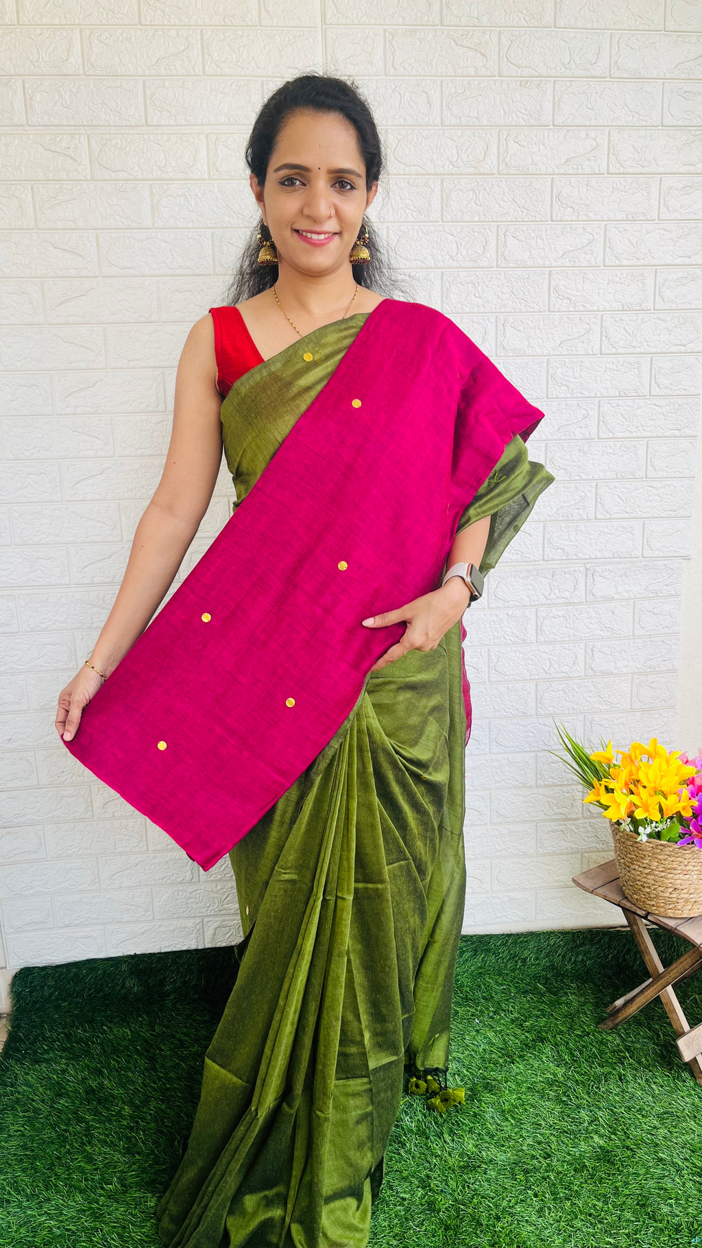 RG508 Mul Mul Cotton Coin Saree Grape Color