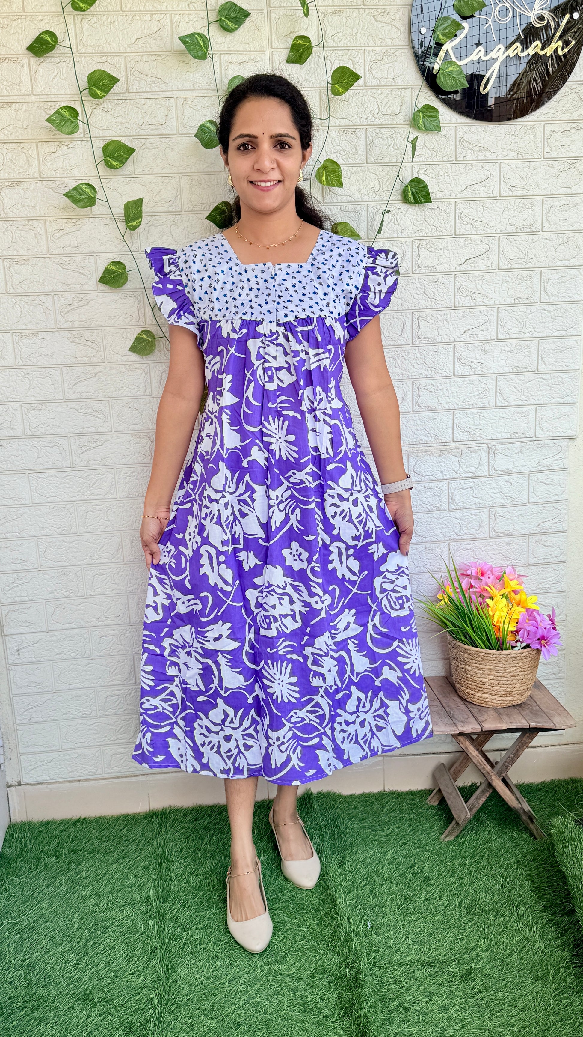 Cotton Feeding Frock RG865 Lavendar