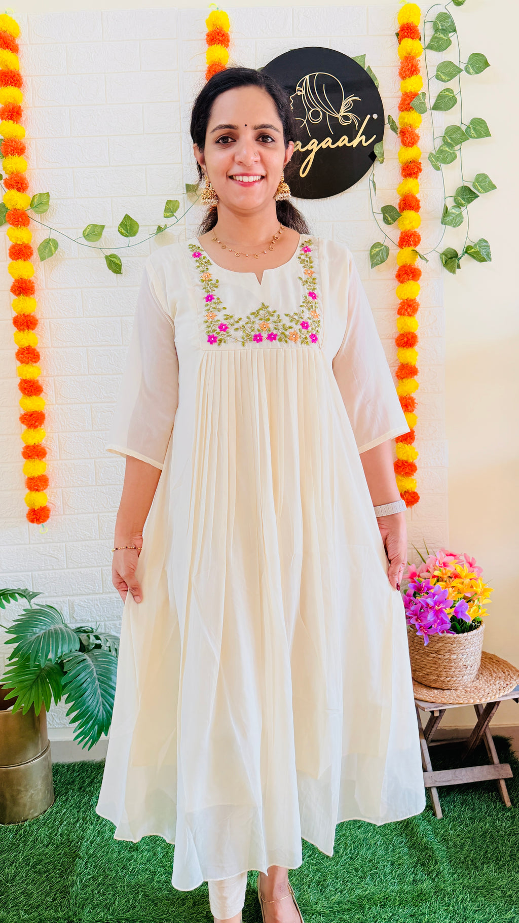 Georgette Vishu Collection Flower Embroidery